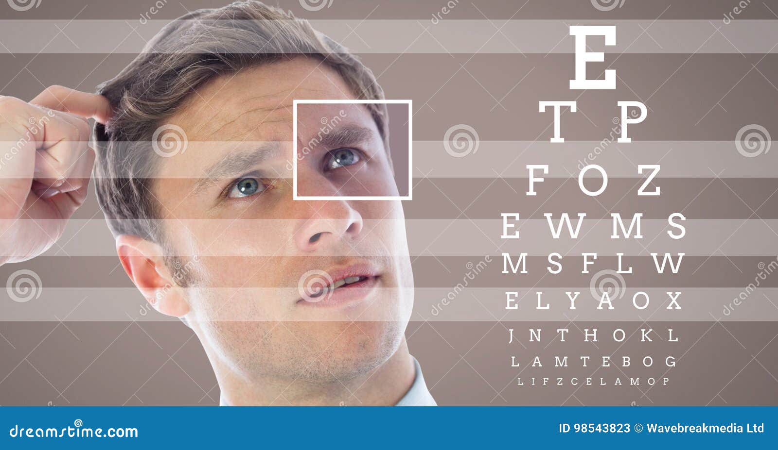 Man with Eye Focus Box Detail and Lines and Eye Test Interface Stock