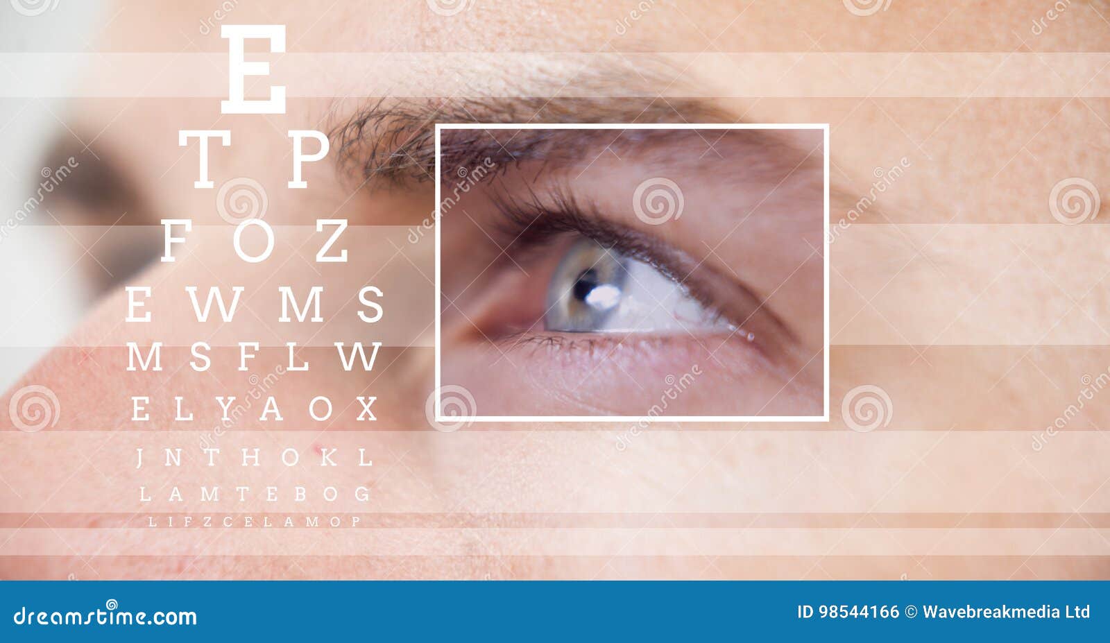 Man with Eye Focus Box Detail and Lines and Eye Test Interface Stock