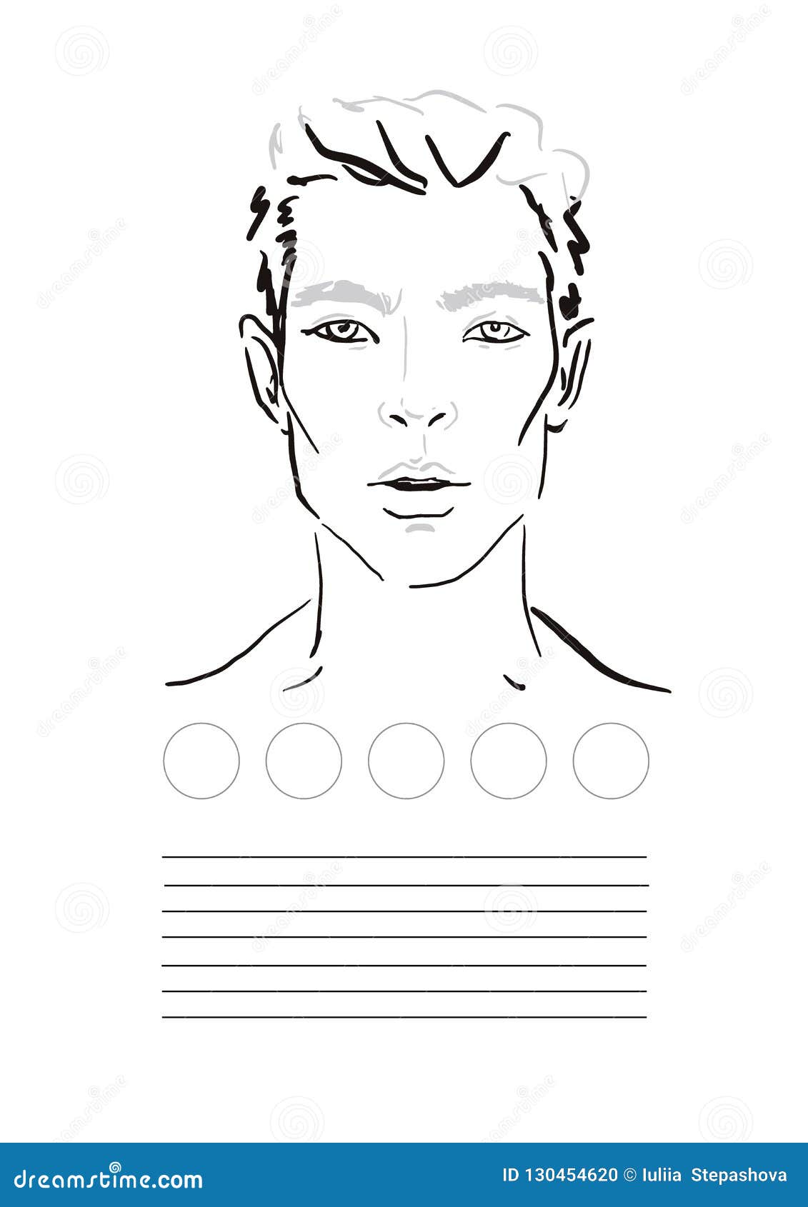 Man Face Chart Makeup Artist Blank Template Vector Illustration