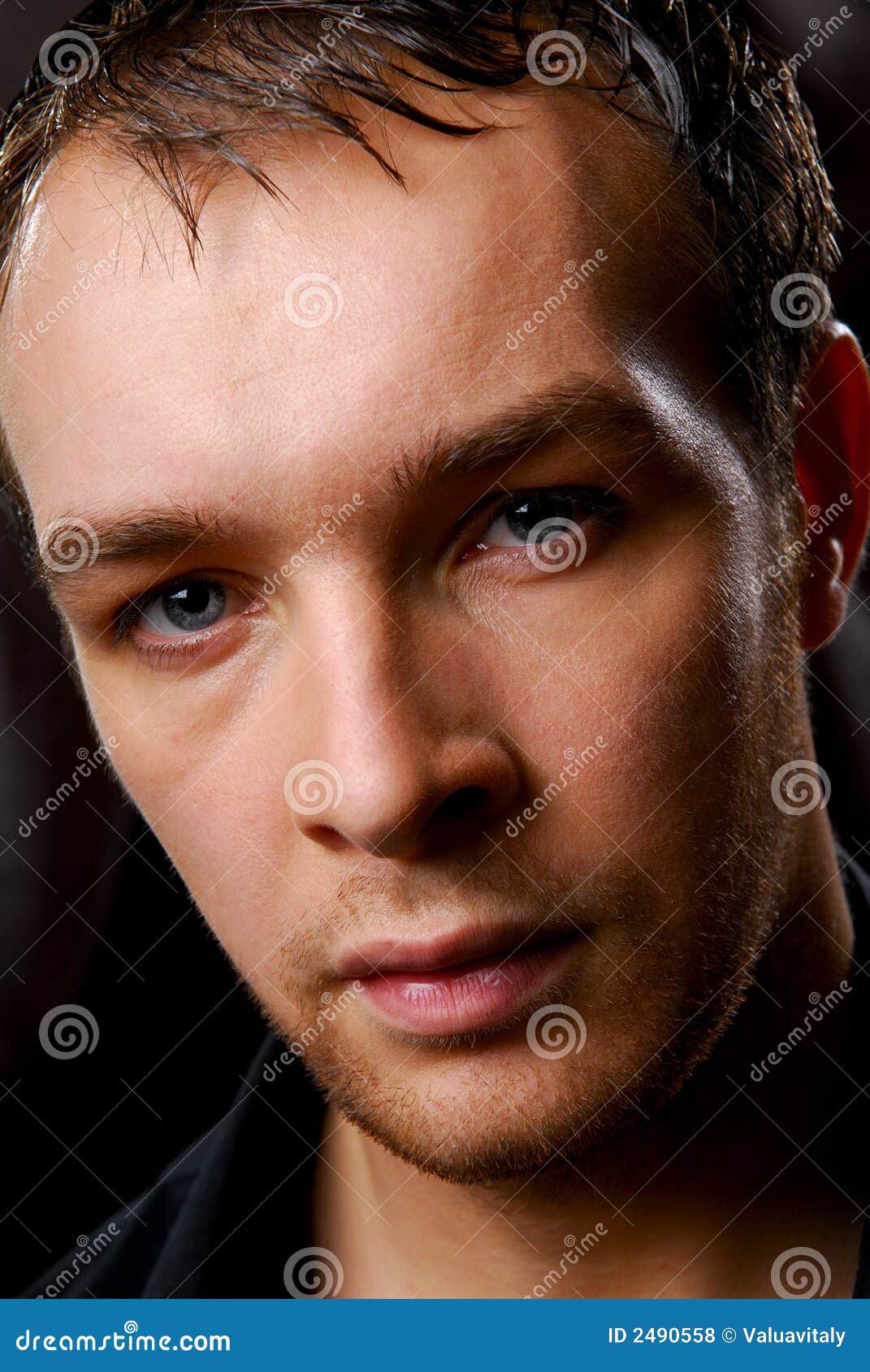 Man face close up stock photo. Image of adult, blue, look - 2490558