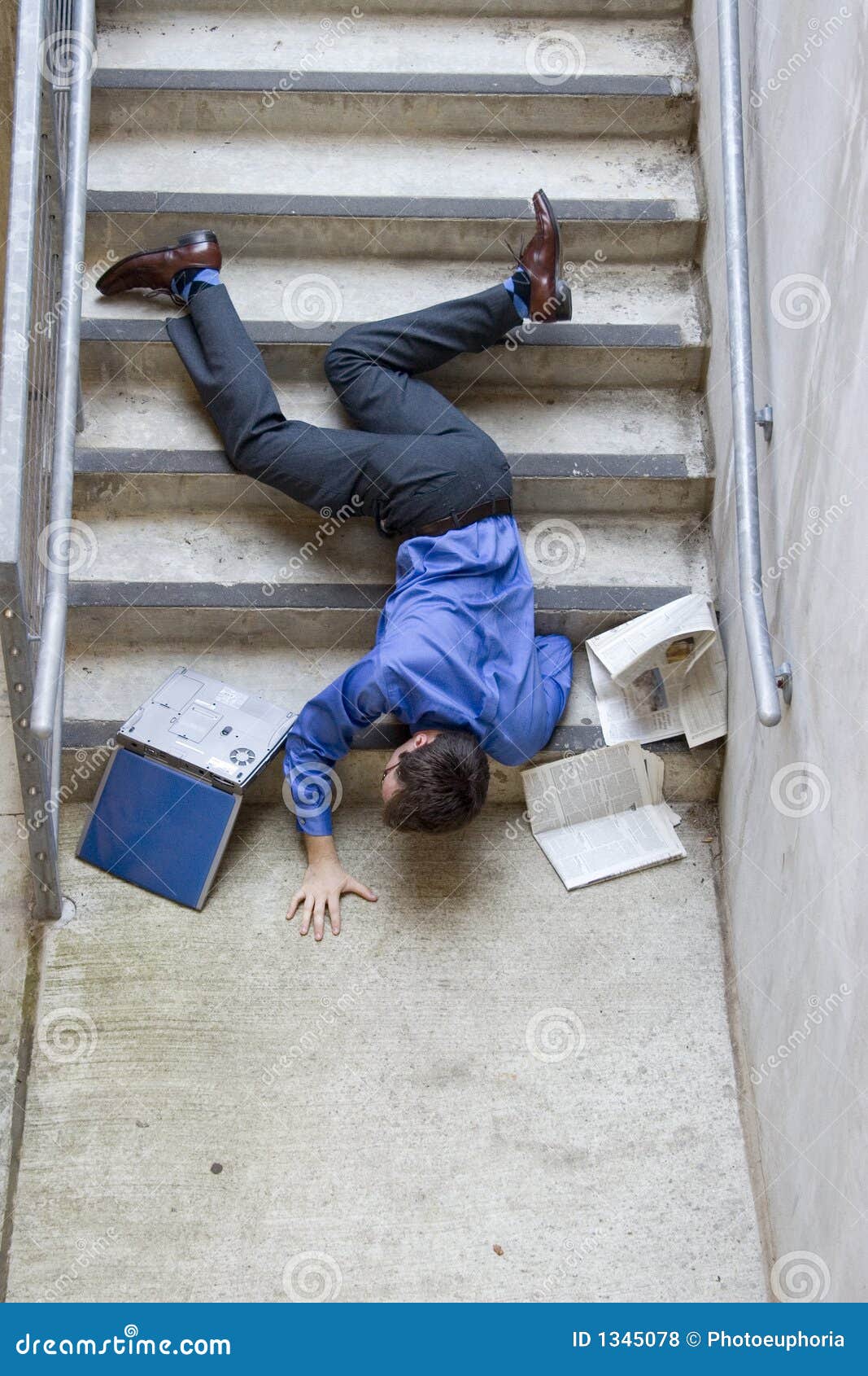 man falling down stairs