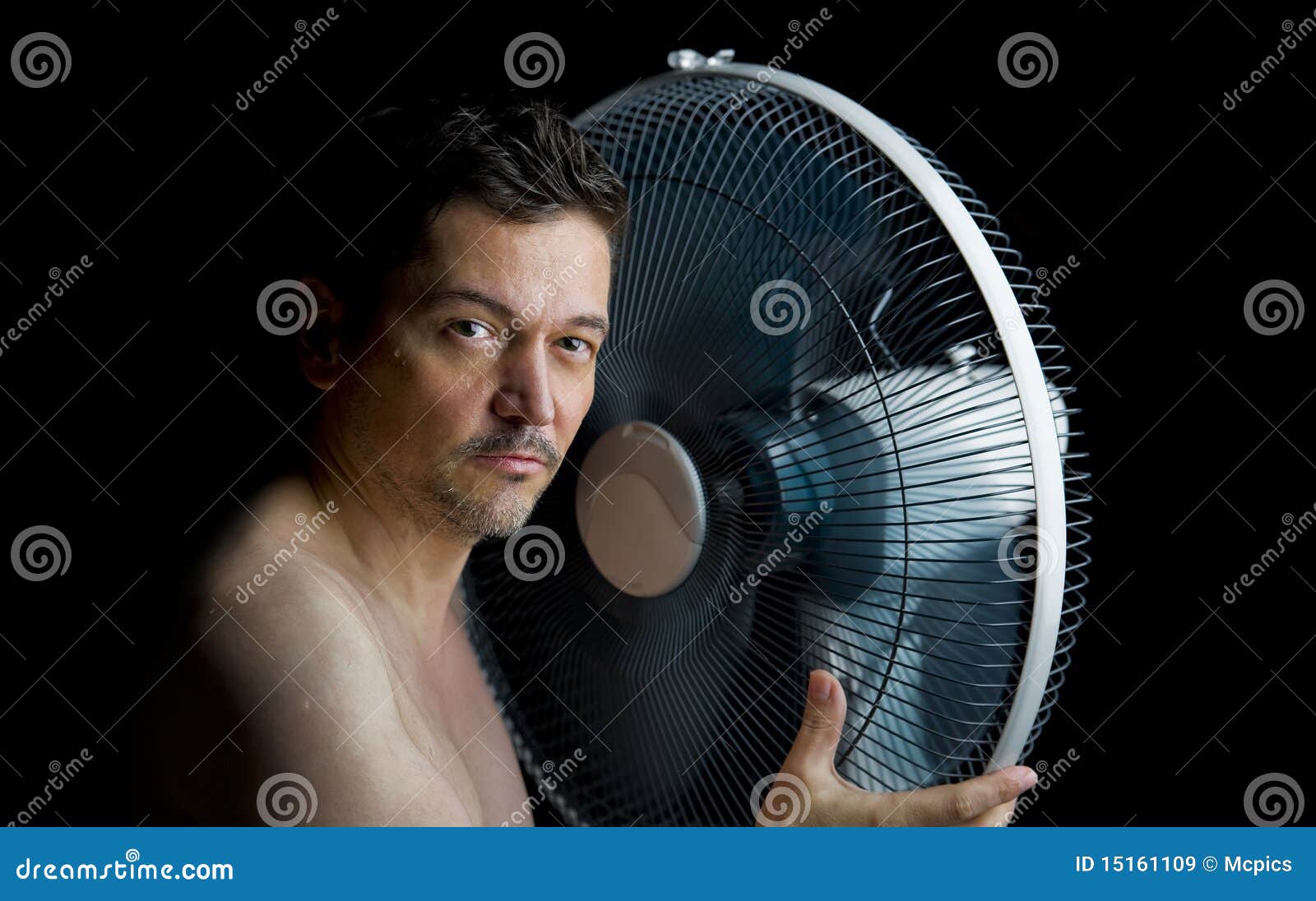 Man with fan stock image. Image of black, naked, touching 15161109