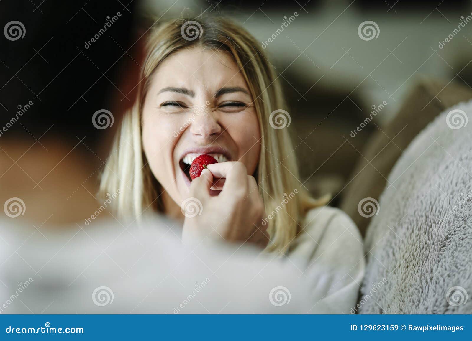 Man Feeding A Strawberry To His Girlfriend Stock Image Image Of Food