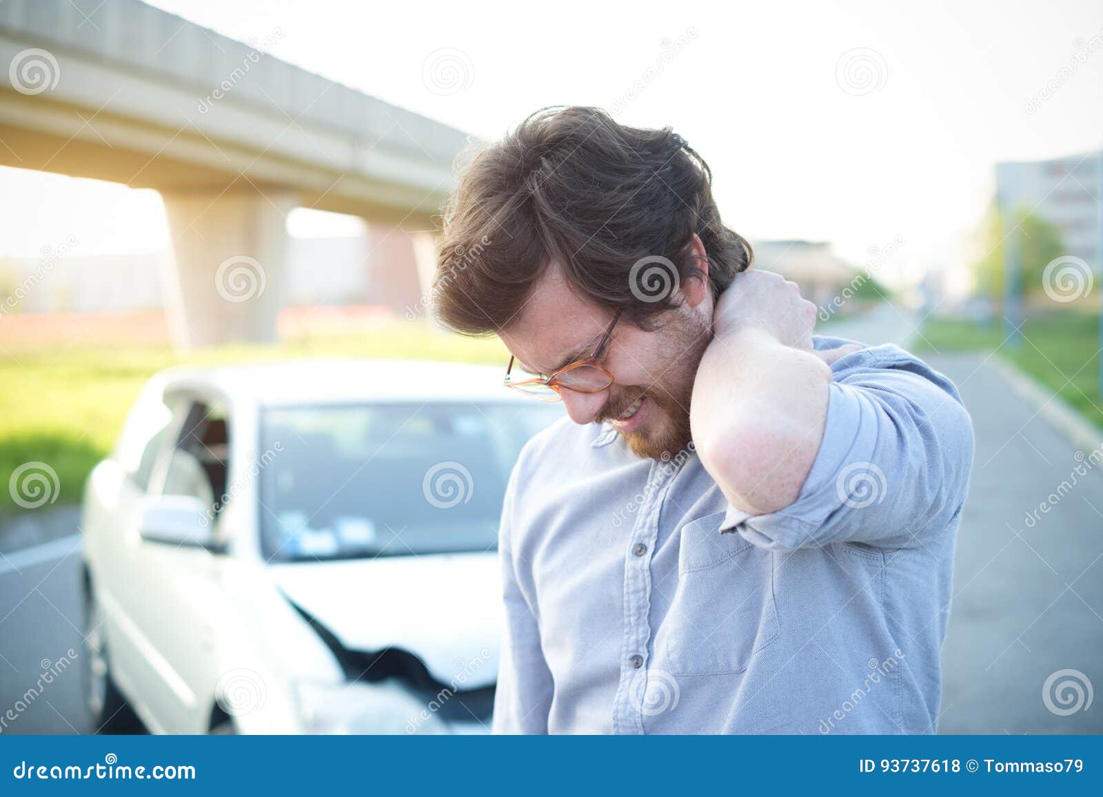 Man Feeling Pain To the Neck after Car Crash Stock Photo Image of