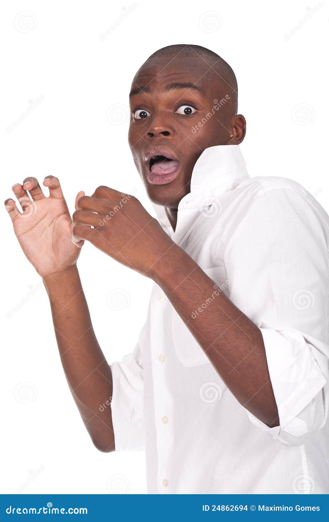 Man Screaming And Looking Terrified Stock Photo - Download Image