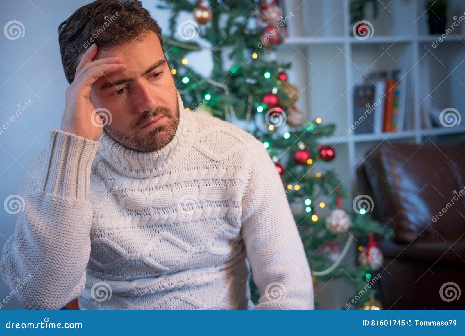 Man Felling Depressed and Lonely during the Christmas Stock Image