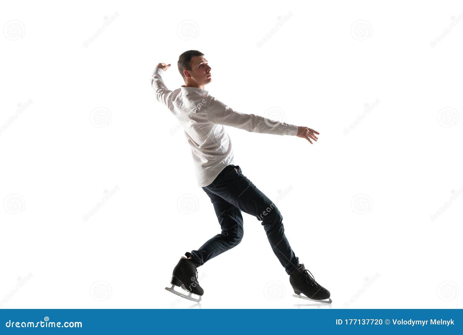 Man Figure Skating Isolated on White Studio Backgound with Copyspace