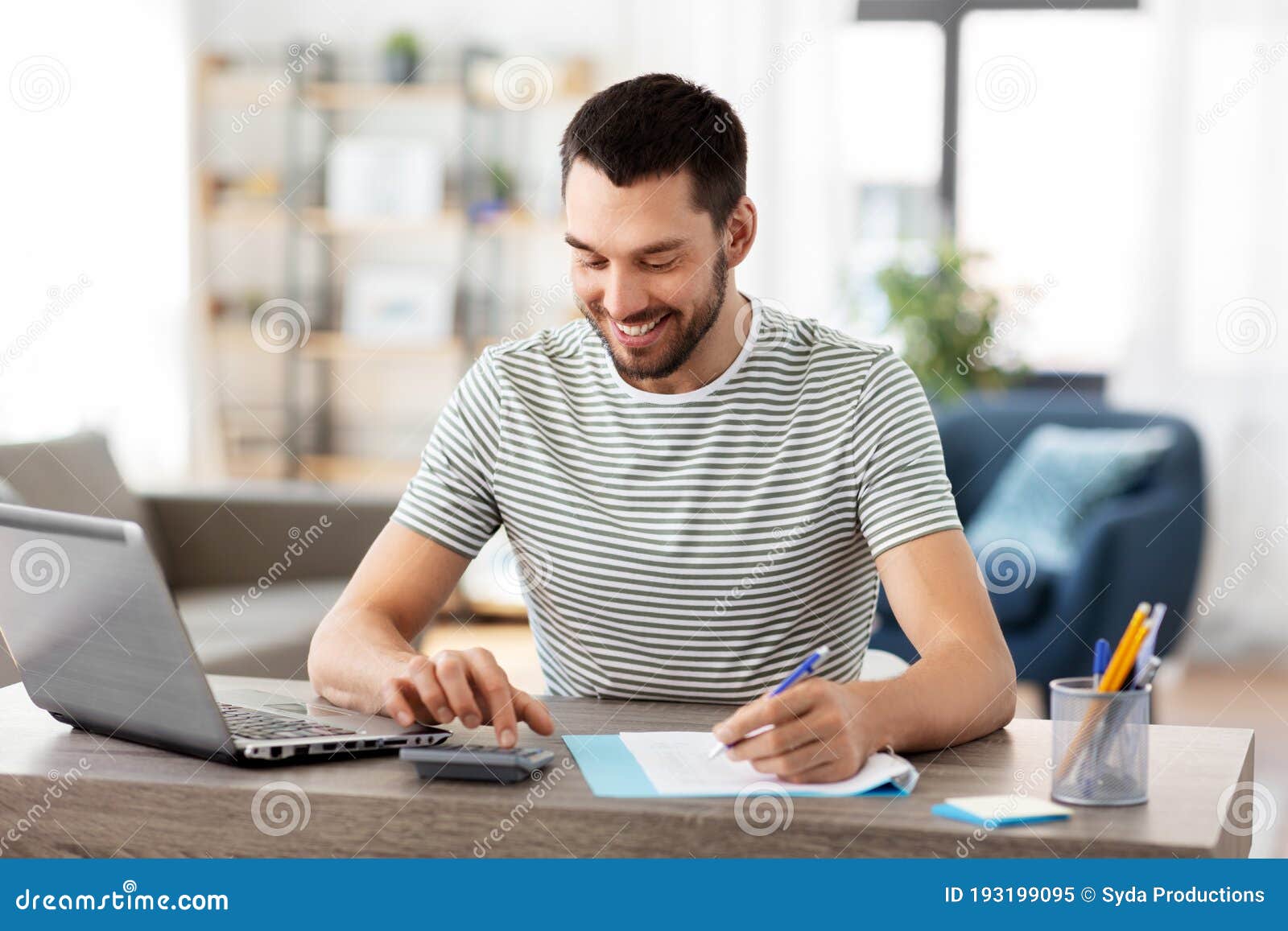 Man With Files And Calculator Works At Home Office Stock Image Image man-with-files-and-calculator-works-at-home-office-stock-image-image