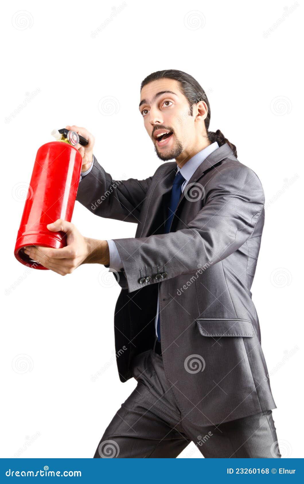 Man with Fire Extinguisher Firefighting Concept Stock Photo Image