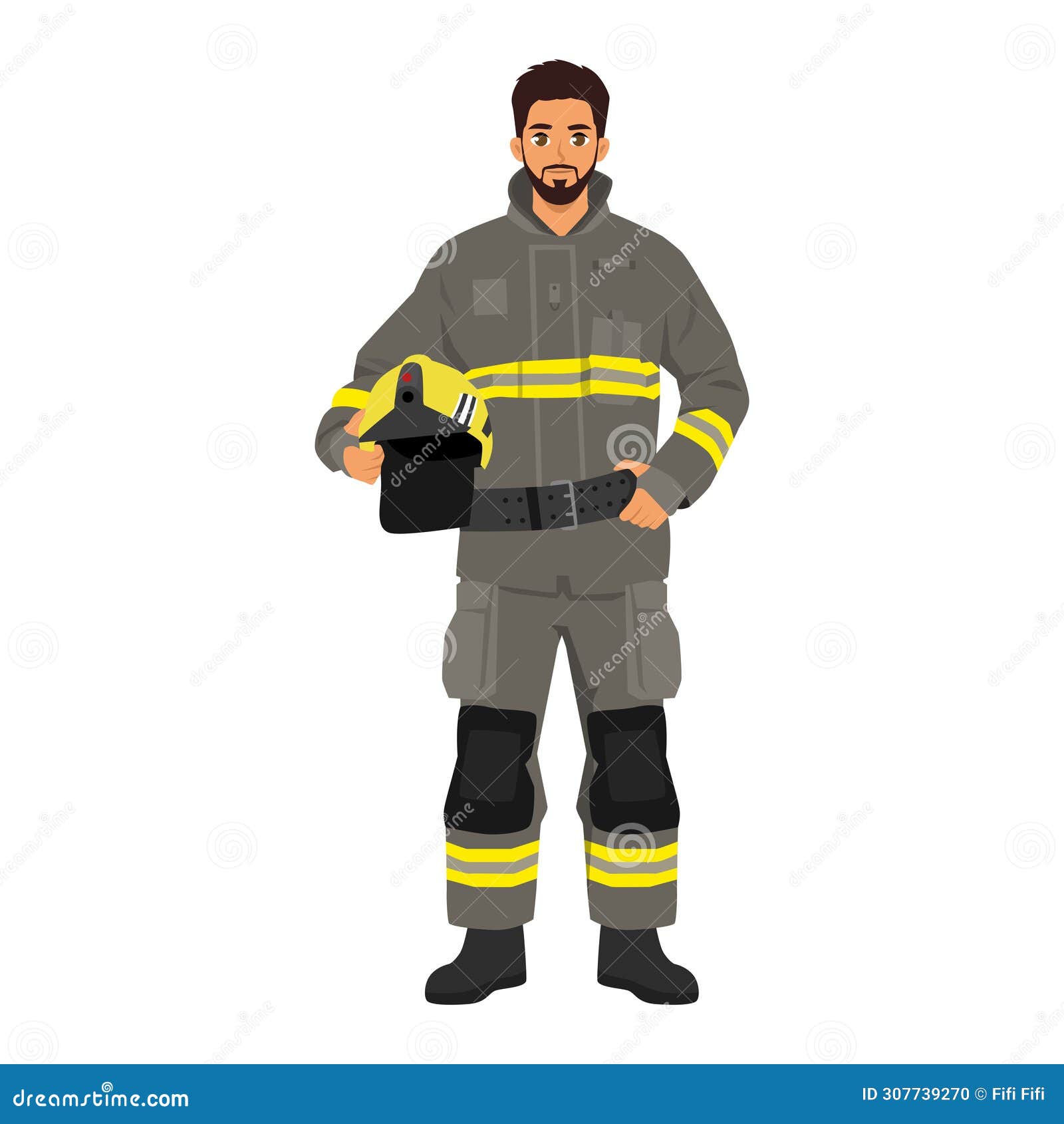 man firefighter in uniform portrait. happy fireman helmet in hands