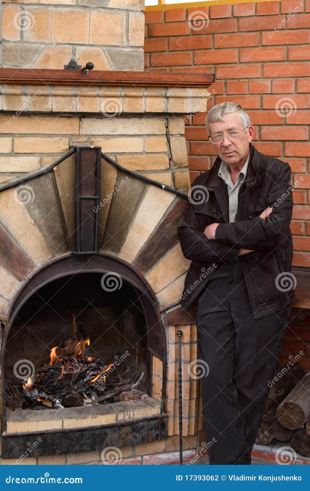 The man and a fireplace stock photo. Image of wall, brick 17393062
