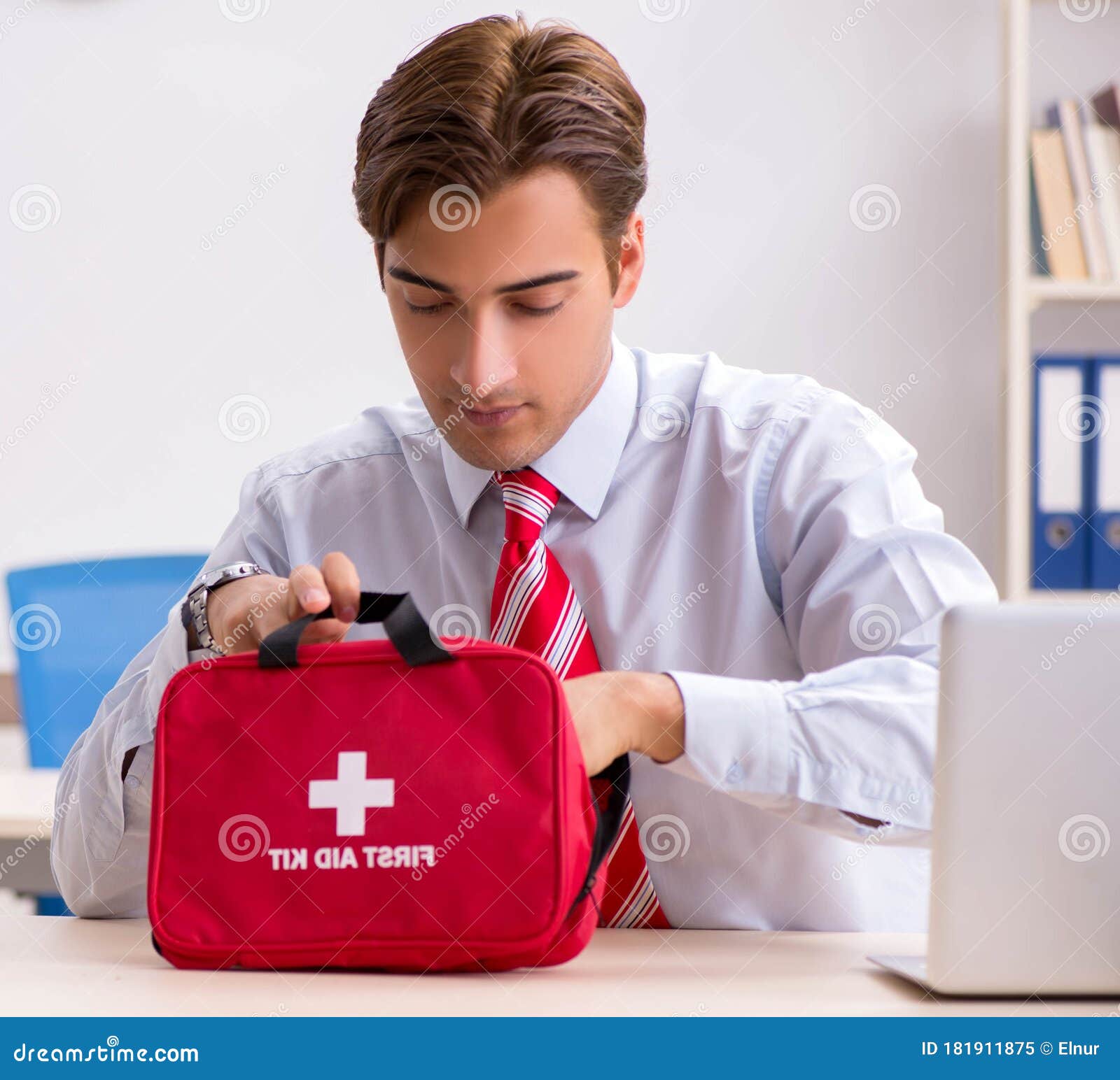 Man with First Aid Kit in the Office Stock Image Image of medic, cross 181911875