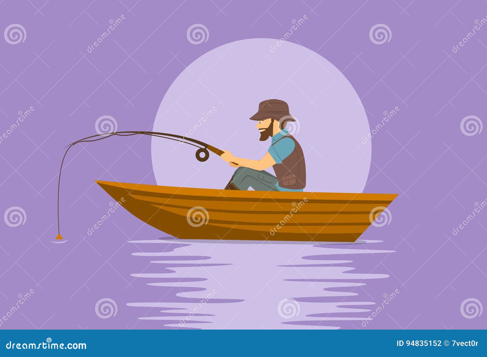 Man Fishing on Boat on a Lake Stock Vector - Illustration of male, deep:  94835152