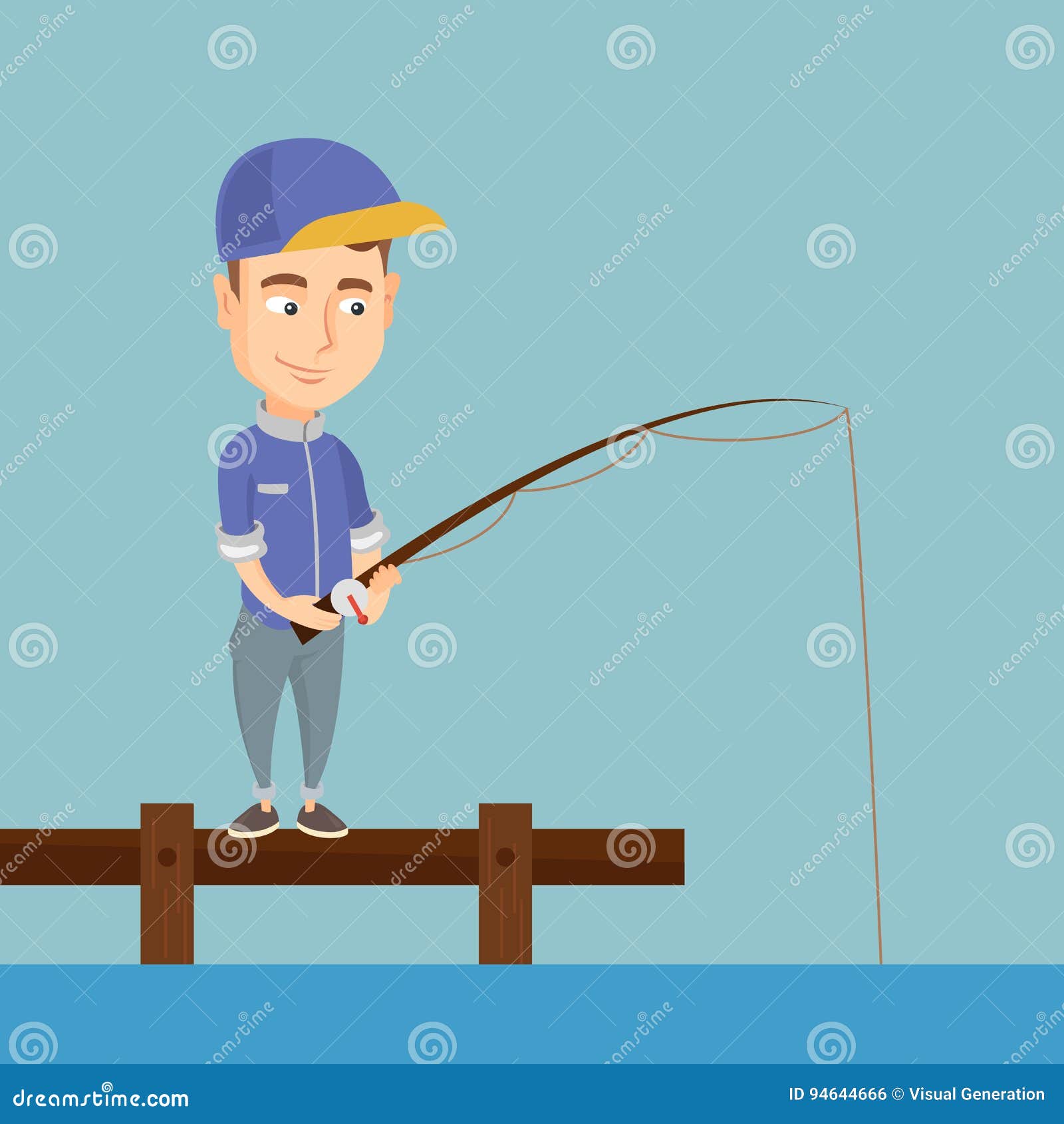 Man Fishing on Jetty Vector Illustration. Stock Vector - Illustration ...