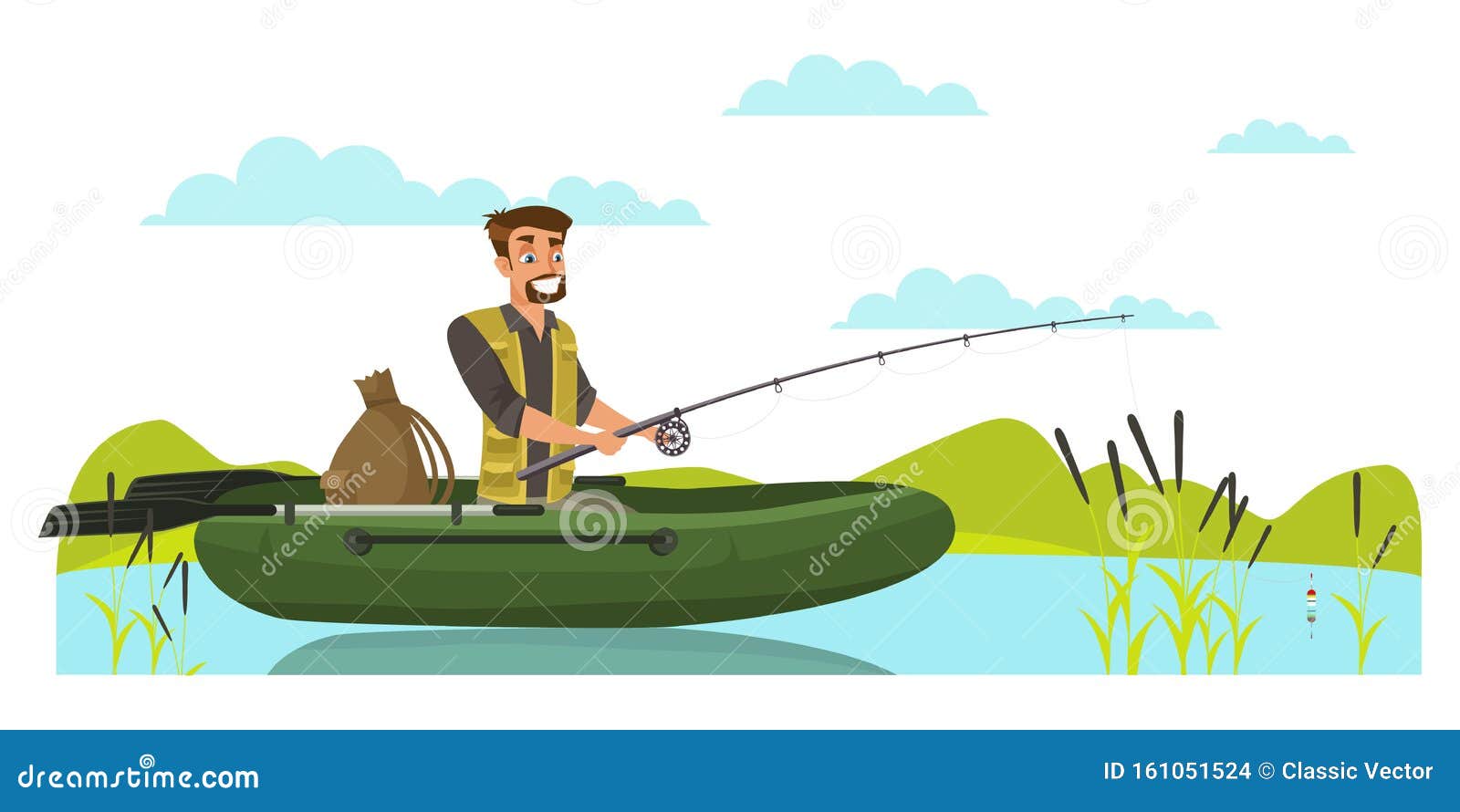 Download Man Fishing In Rubber Boat Vector Illustration Stock ...