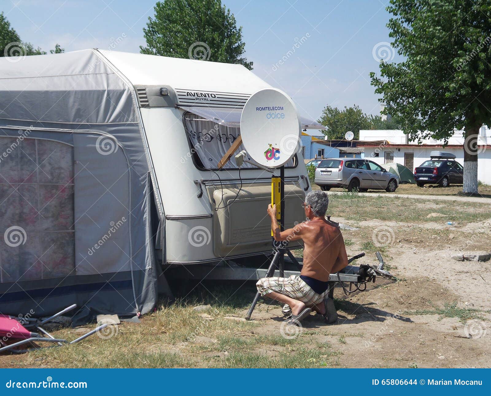 Man Fitting Tv Satellite Dish Editorial Stock Image Image of caravan