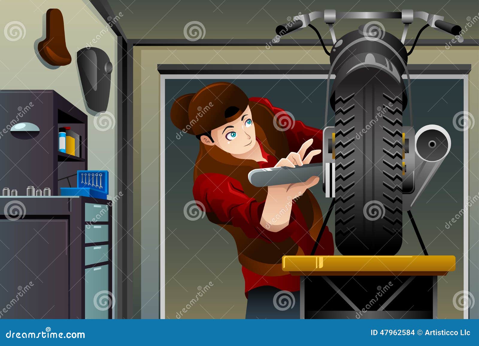 Man fixing a motorcycle stock vector. Illustration of repairing 47962584