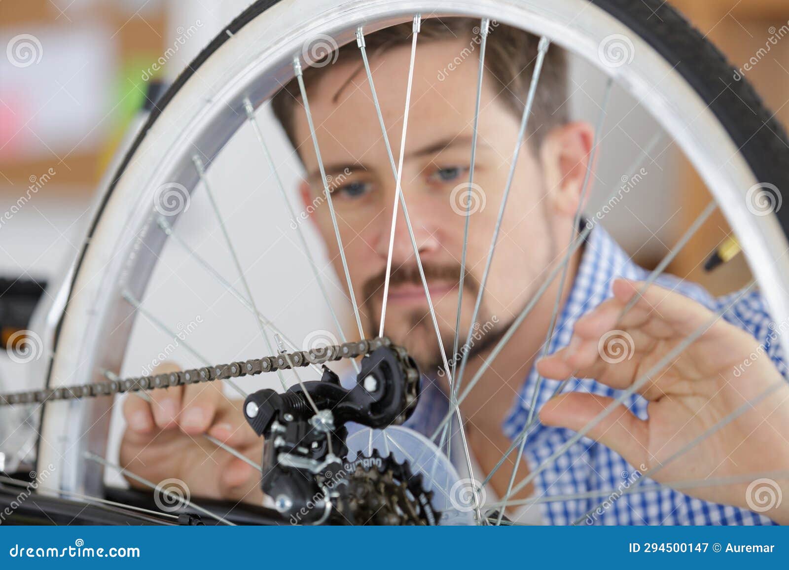 Man Fixing Wheel on Bicycle Stock Image Image of maintenance, defect