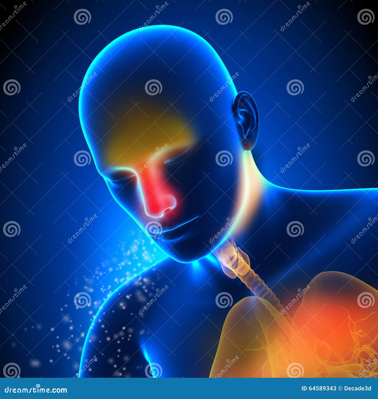 Man with Flu Cold in the Head Sneezing Anatomy Concept Stock