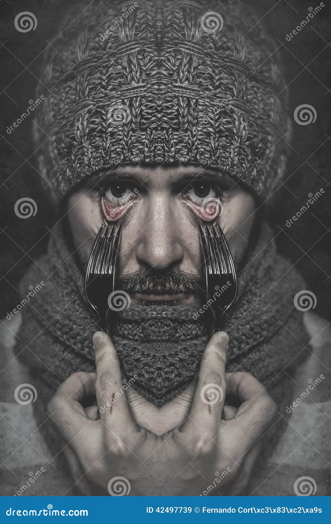 Man with a Fork in His Eye, Concept Danger, Risk Stock Image Image of