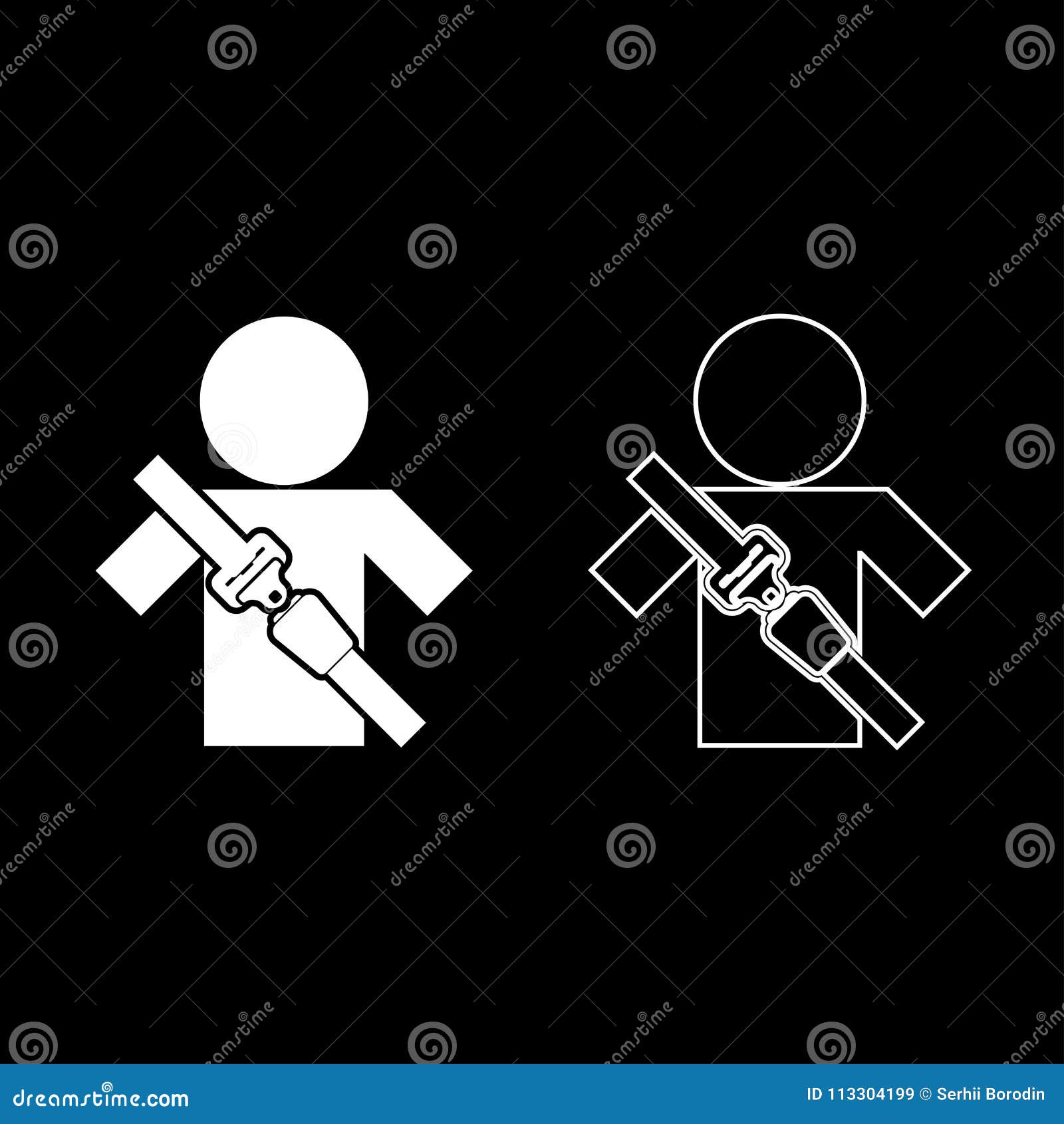 man with forklift seat belt stick figure car safety belt icon set white color  flat style simple image