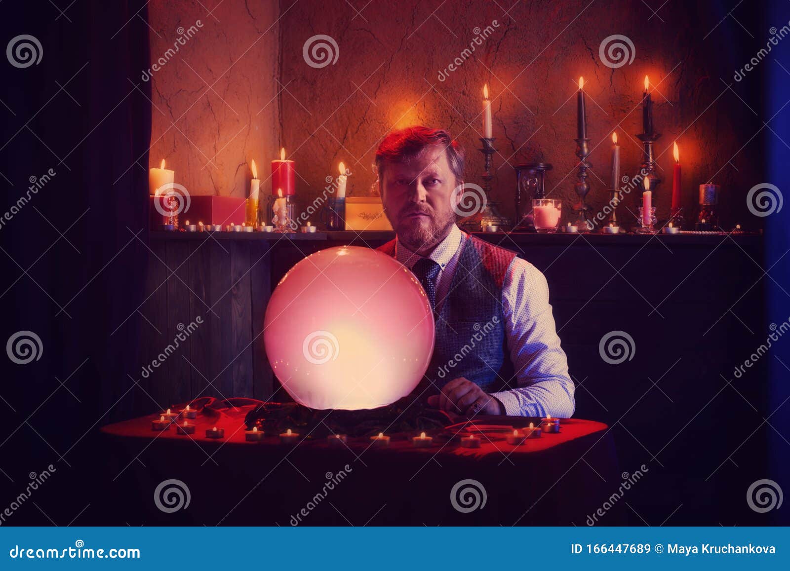 Fortune Teller with Illuminated Crystal Ball Stock Image Image of
