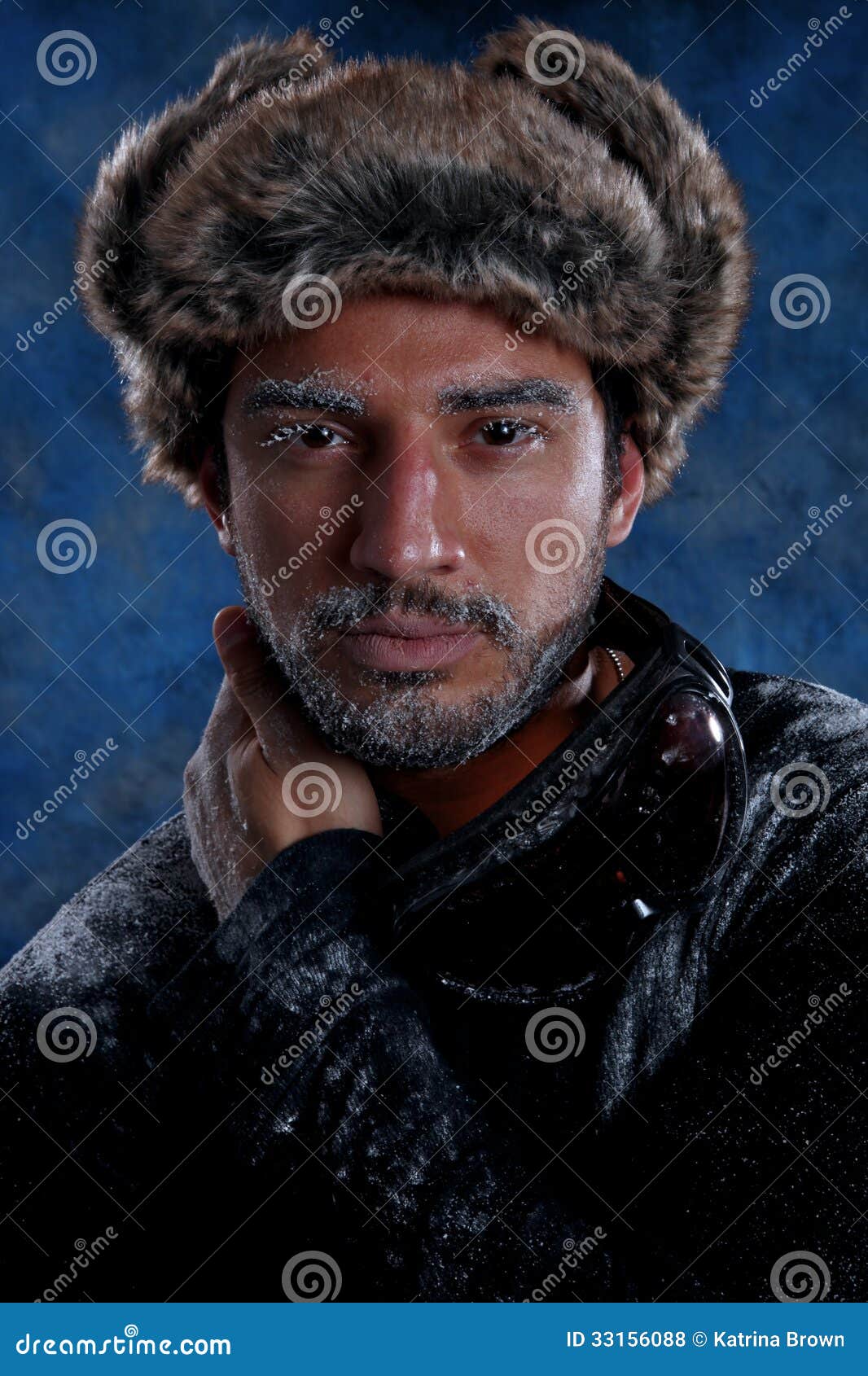man freezing in cold weather