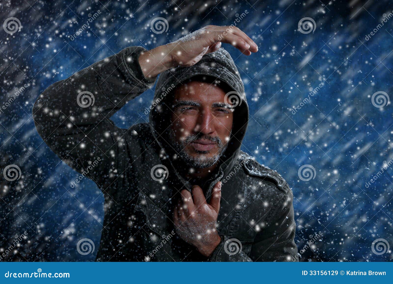 man freezing in cold weather