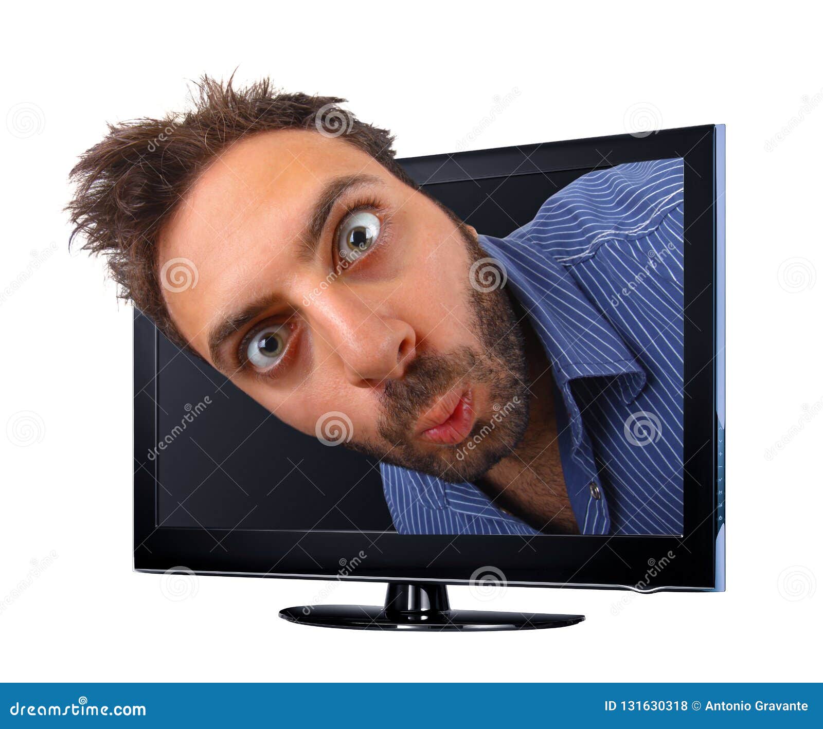 Man with Funny Expression Jumping Out of the TV, 3d Effect Stock Photo -  Image of electronics, offers: 131630318
