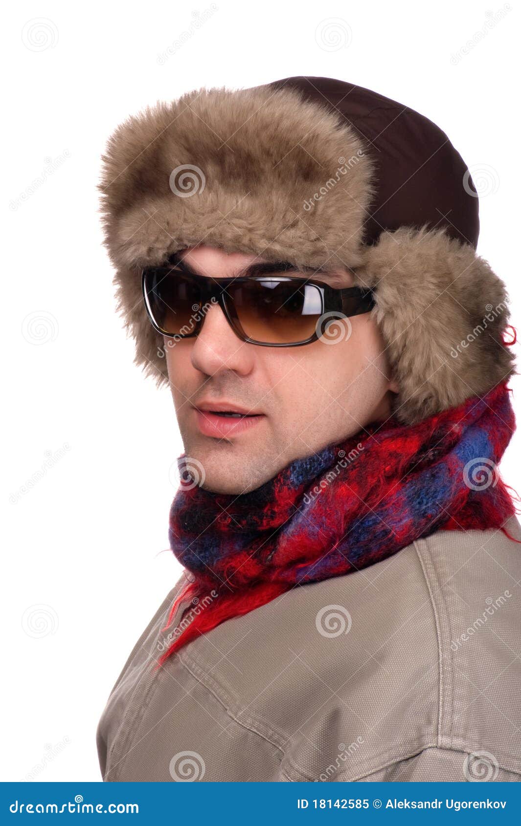 Man in Fur Hat with Sunglasses Stock Image Image of fashion, urban