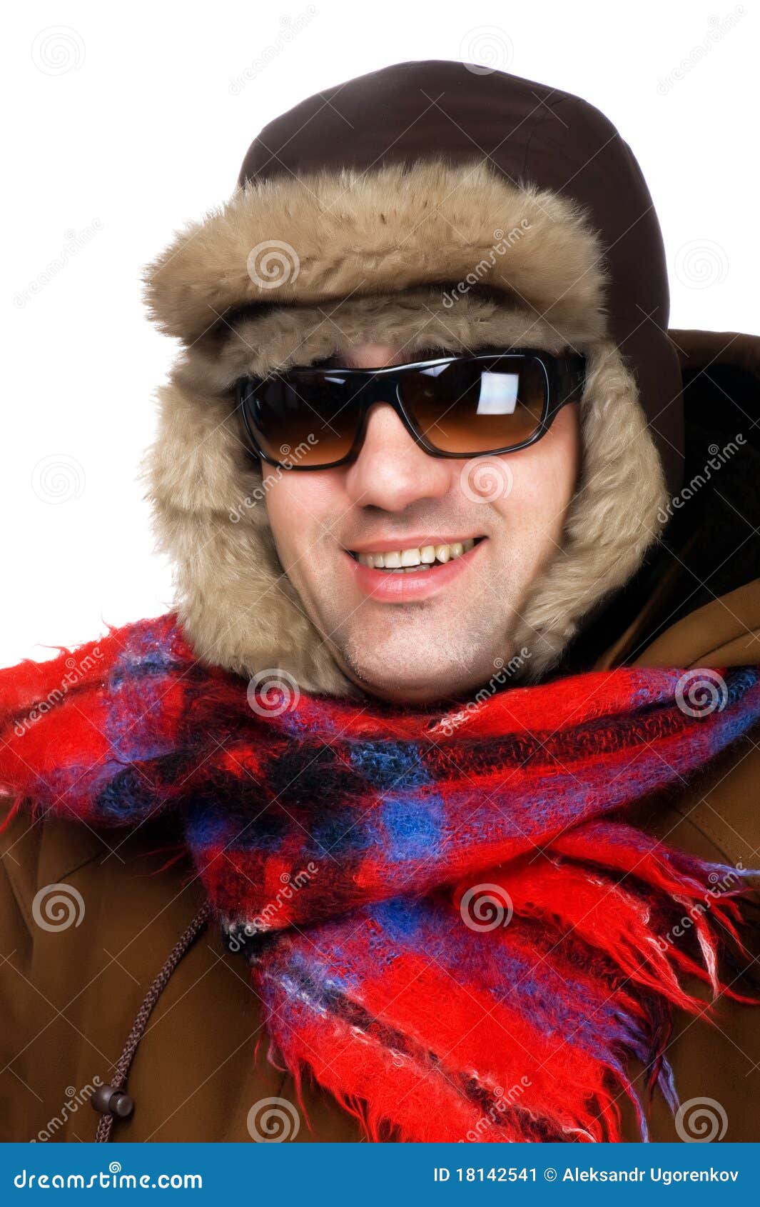 Man in Fur Hat with Sunglasses Macro Stock Image Image of face