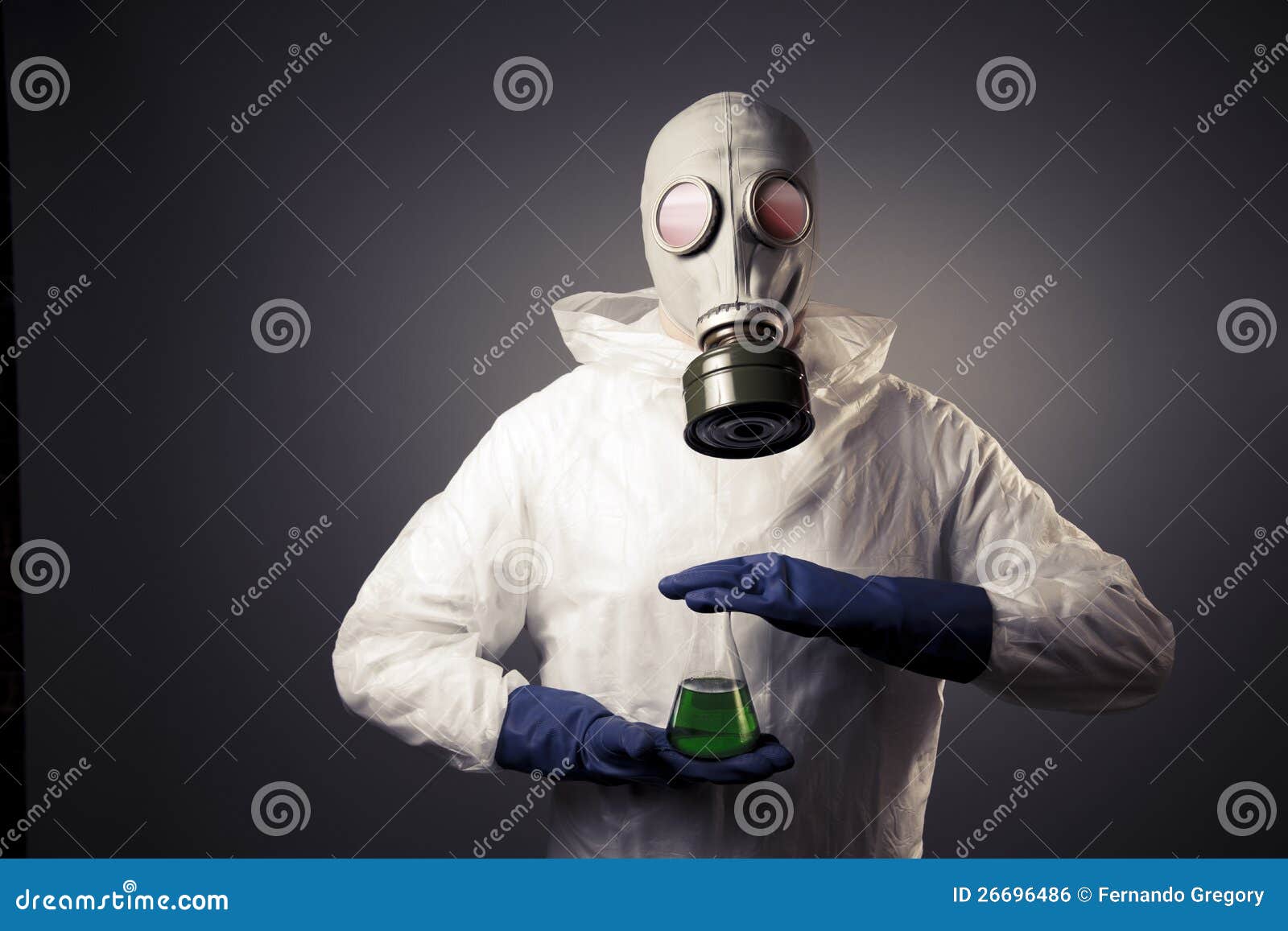 Man with a Gas Mask Holding Radioactive Liquid Stock Photo Image of