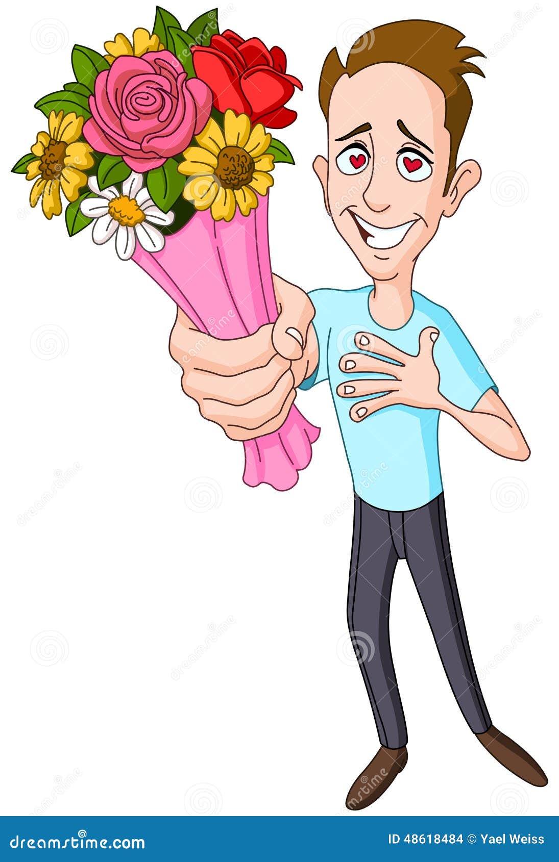 Man Giving Flower Bouquet Stock Vector Illustration Of Anniversary