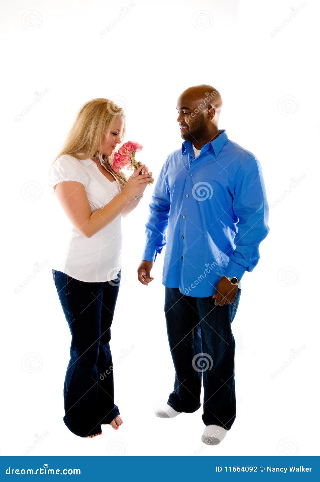 Man giving Flowers stock photo. Image of american, blue 11664092