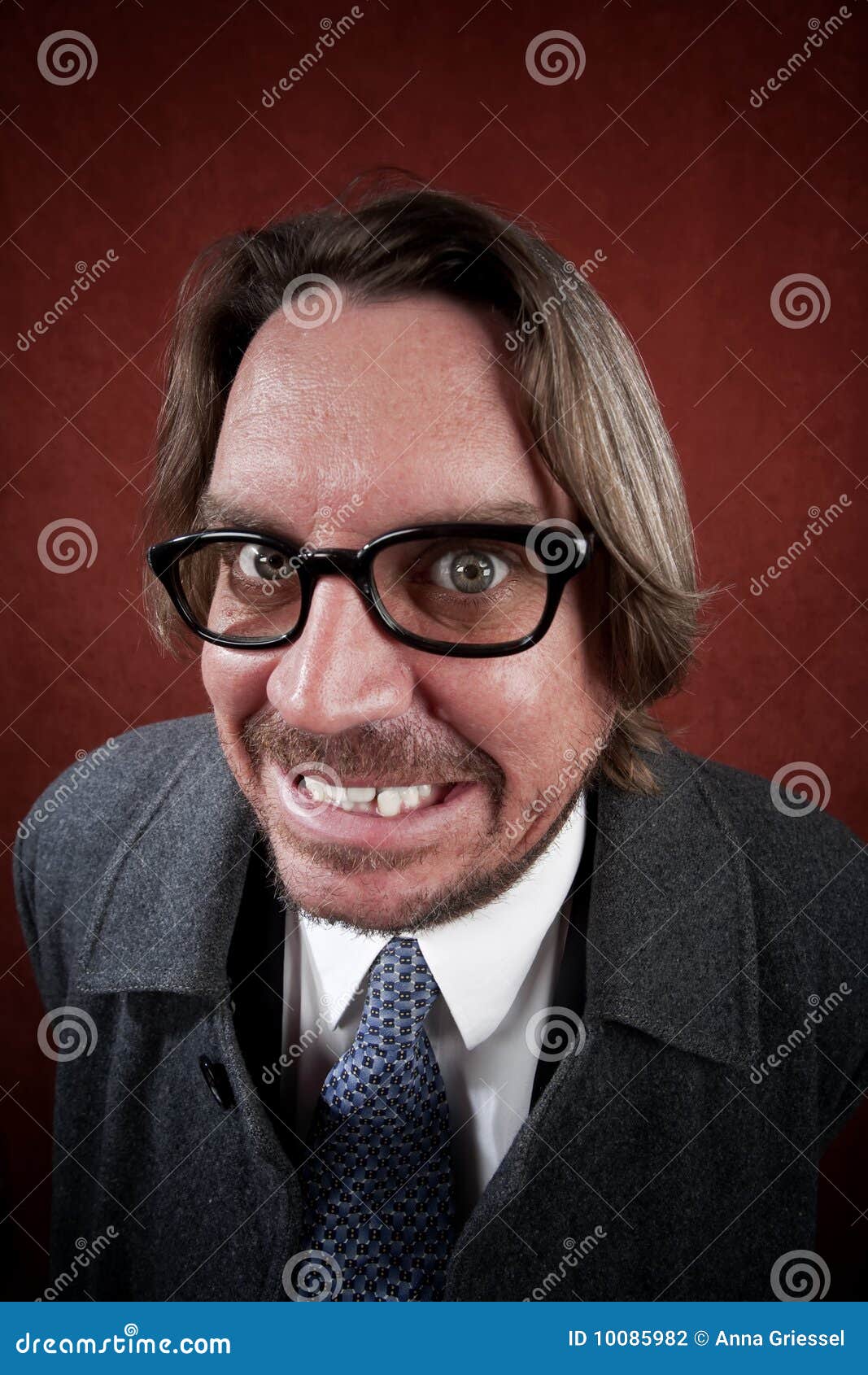 Man with Glasses Making a Funny Face Stock Photo Image of afraid, business 10085982