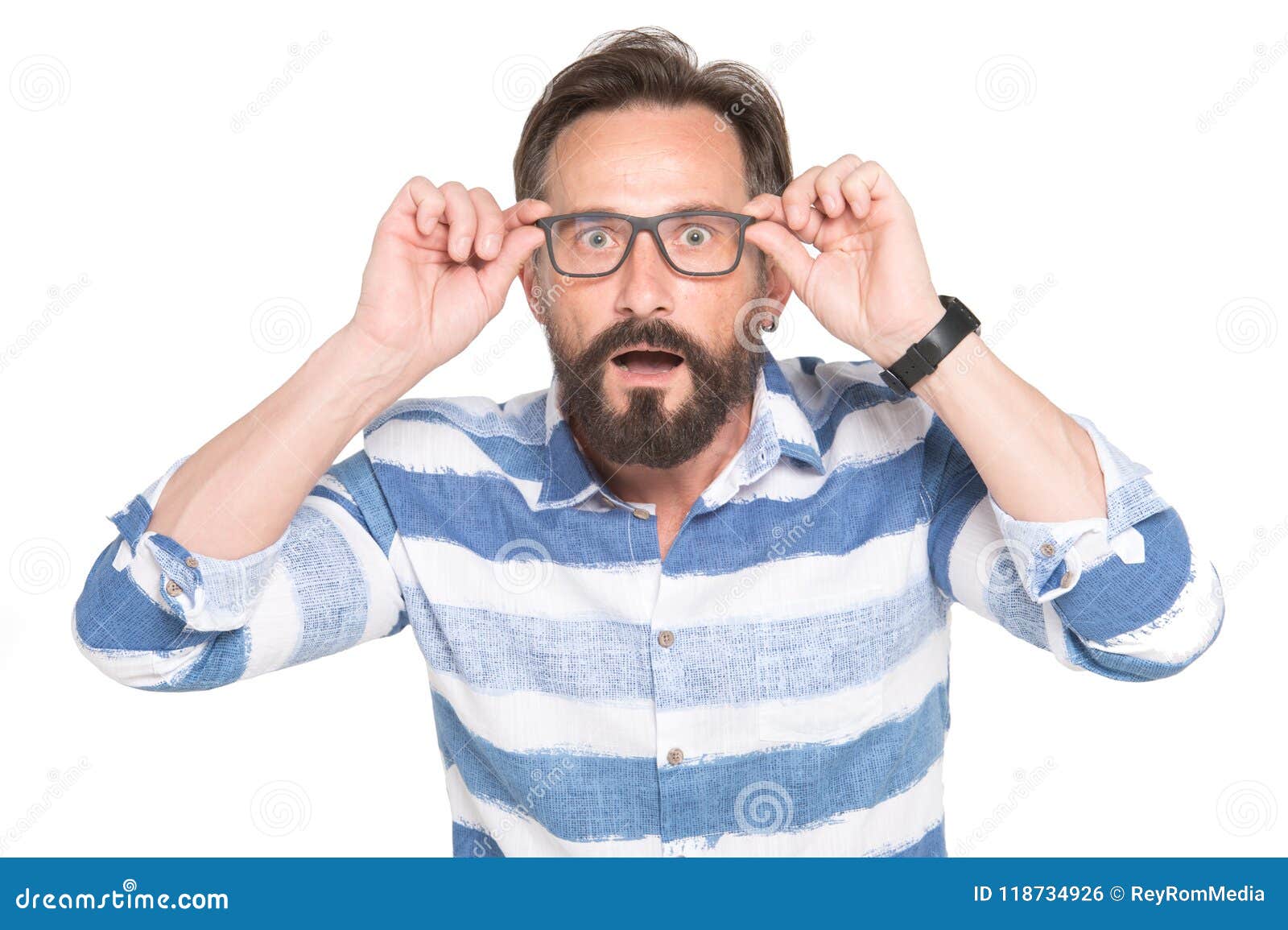 Man In Glasses With Shocked Amazed Expression Isolated On White