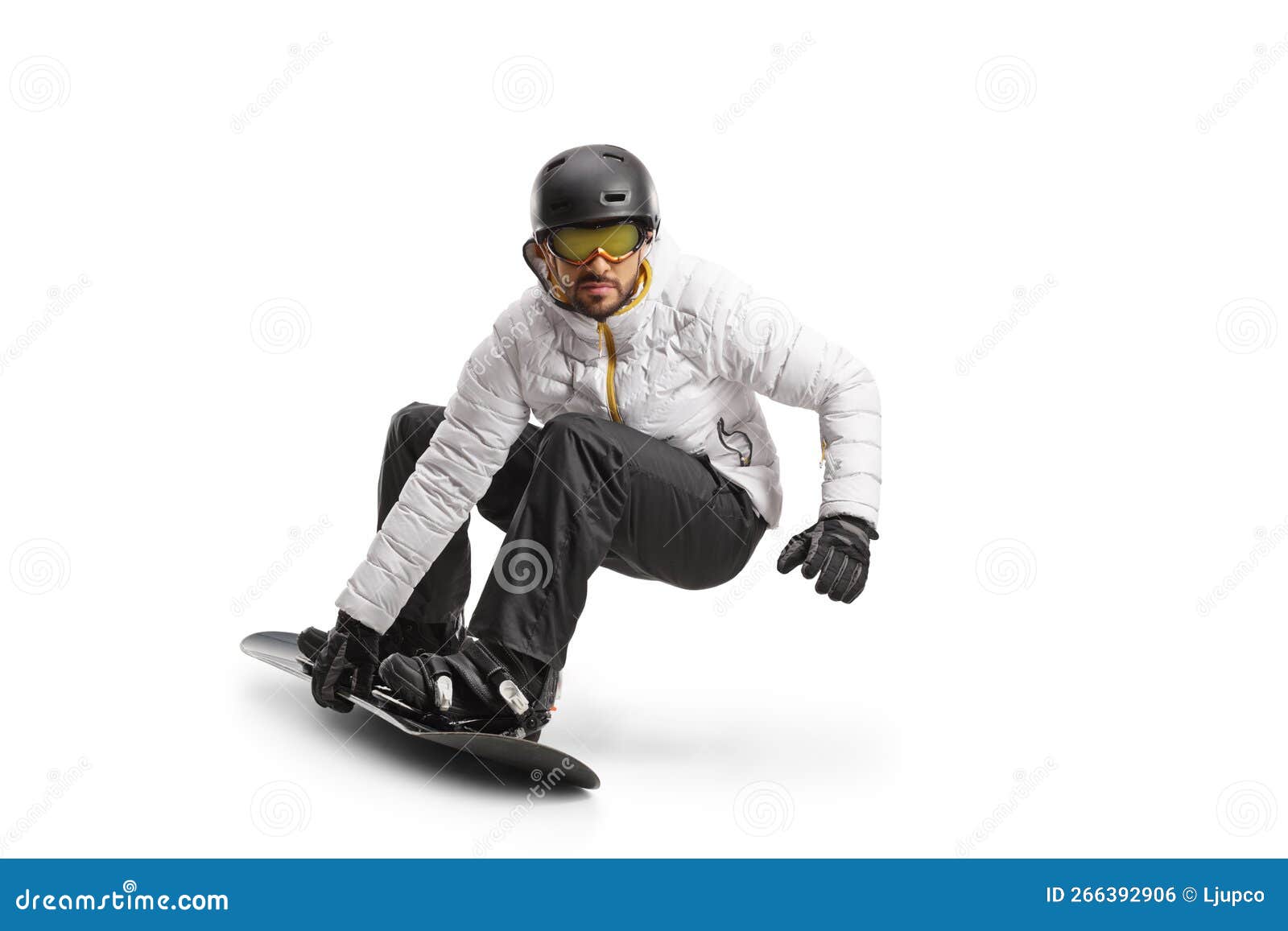 Man Gliding Downhill with a Snowboard Stock Photo Image of isolated
