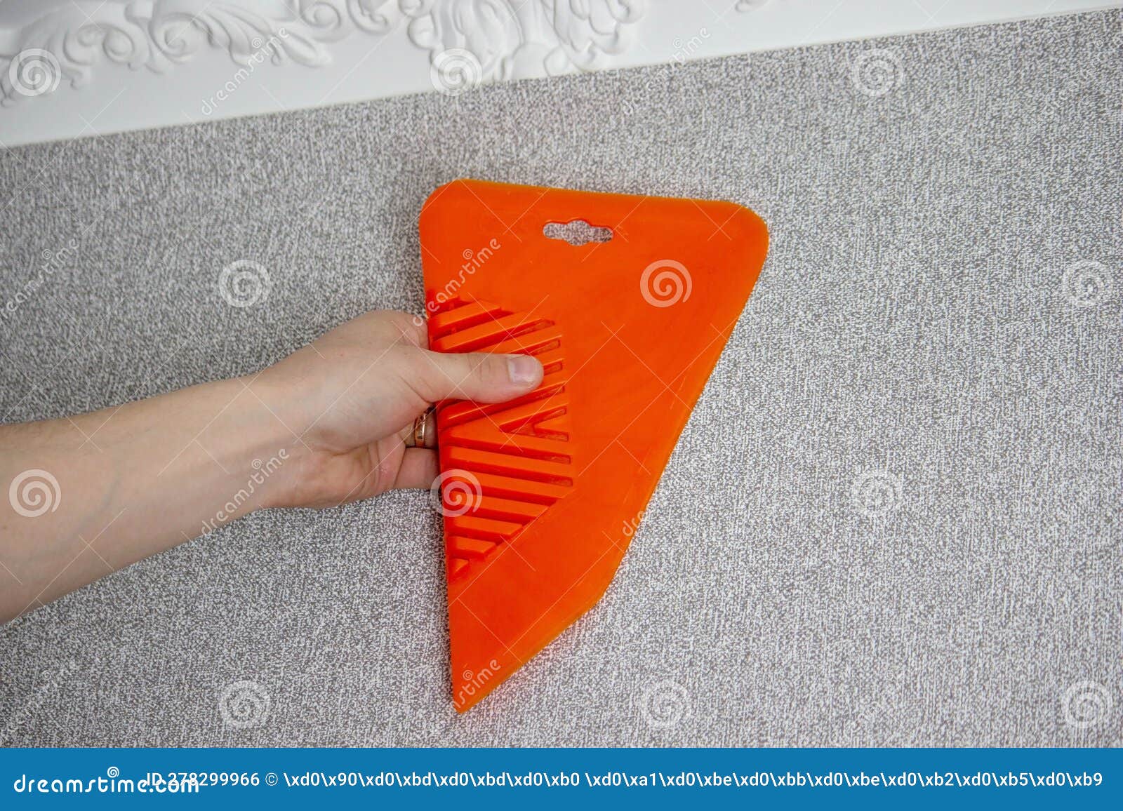 A Man Glues Wallpaper, Repairs the House Stock Photo Image of