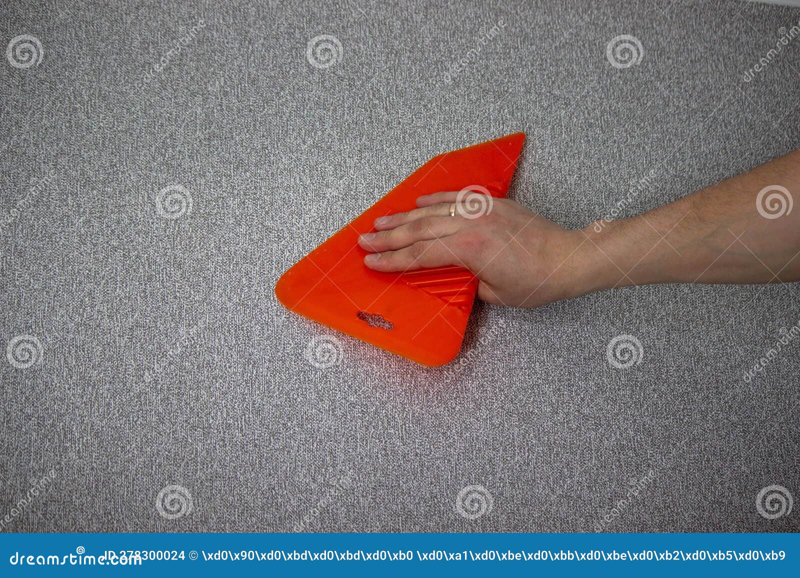 A Man Glues Wallpaper, Repairs the House Stock Photo Image of paper