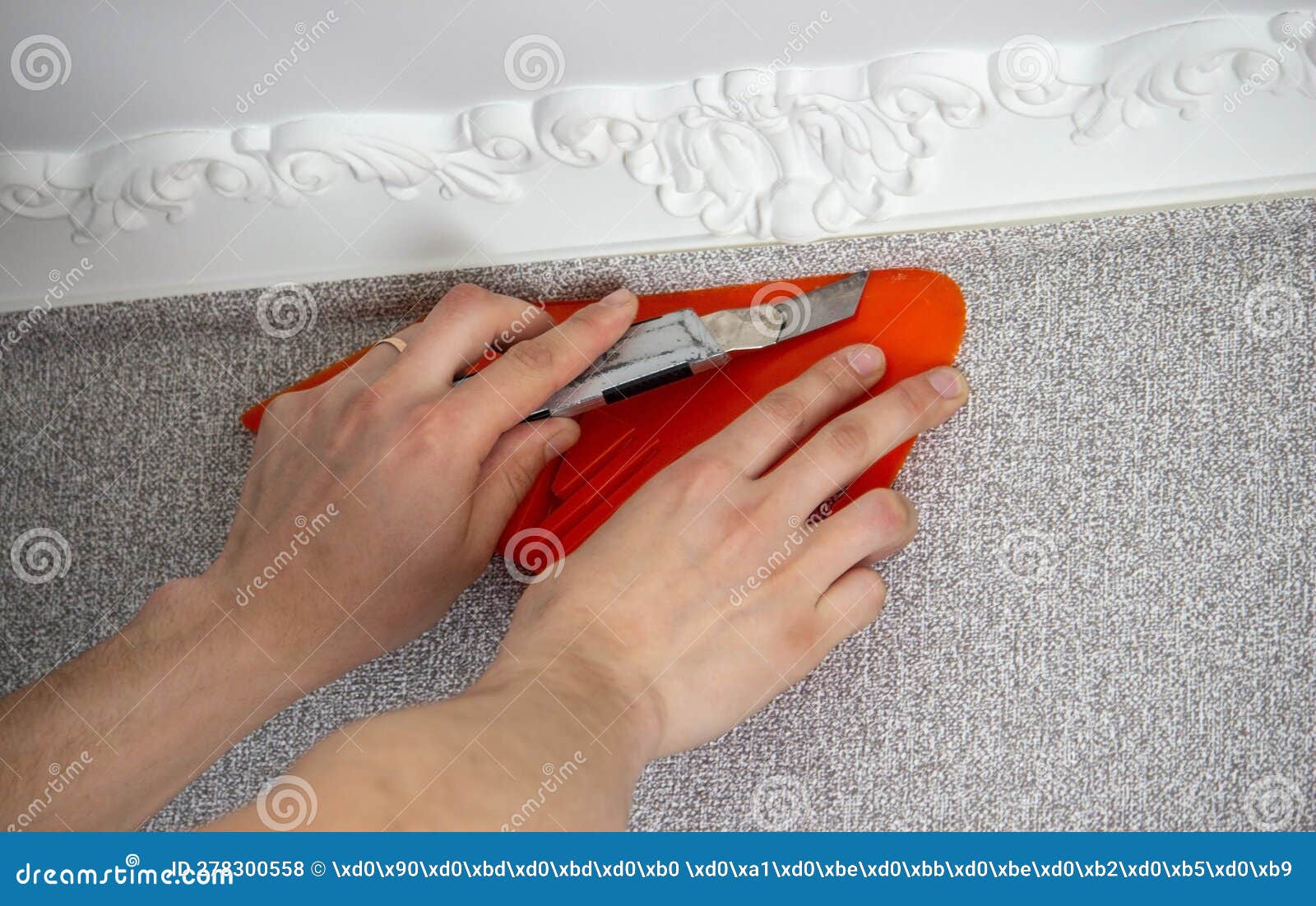 A Man Glues Wallpaper, Repairs the House Stock Photo Image of builder