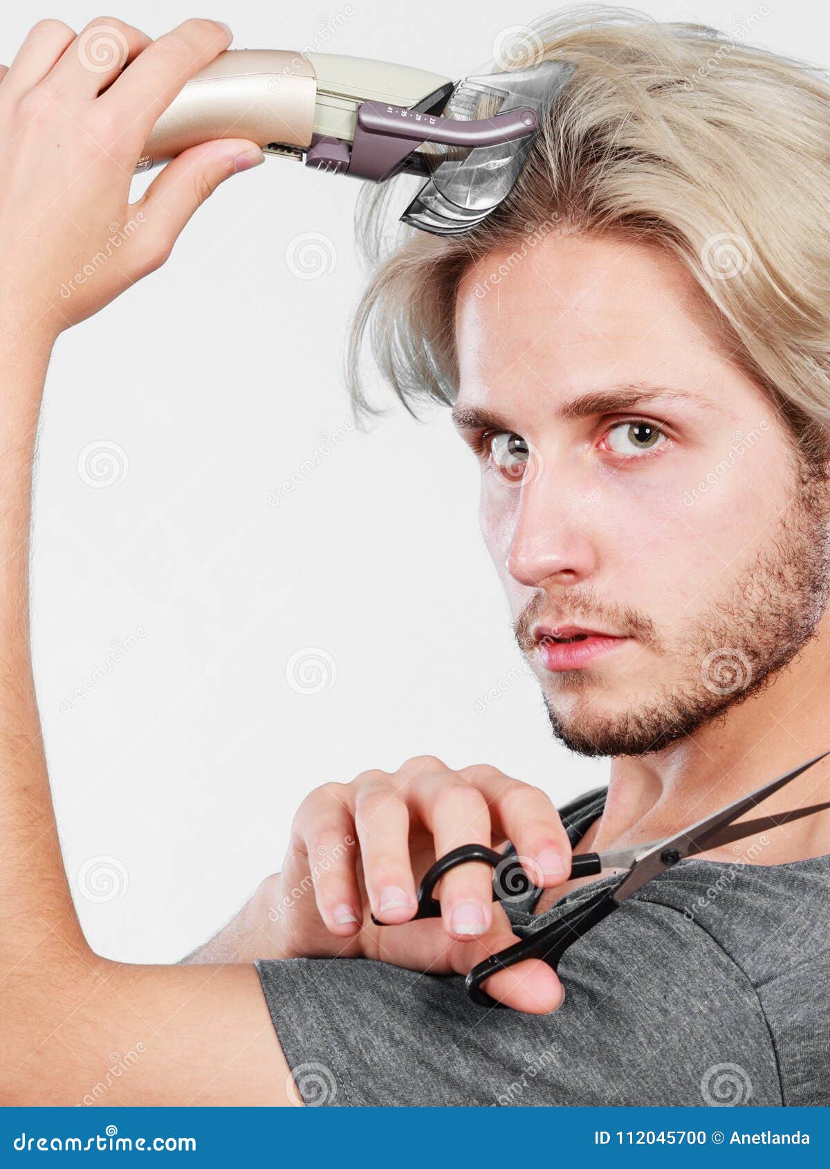 Man Going To Shave His Long Hair Stock Photo Image Of