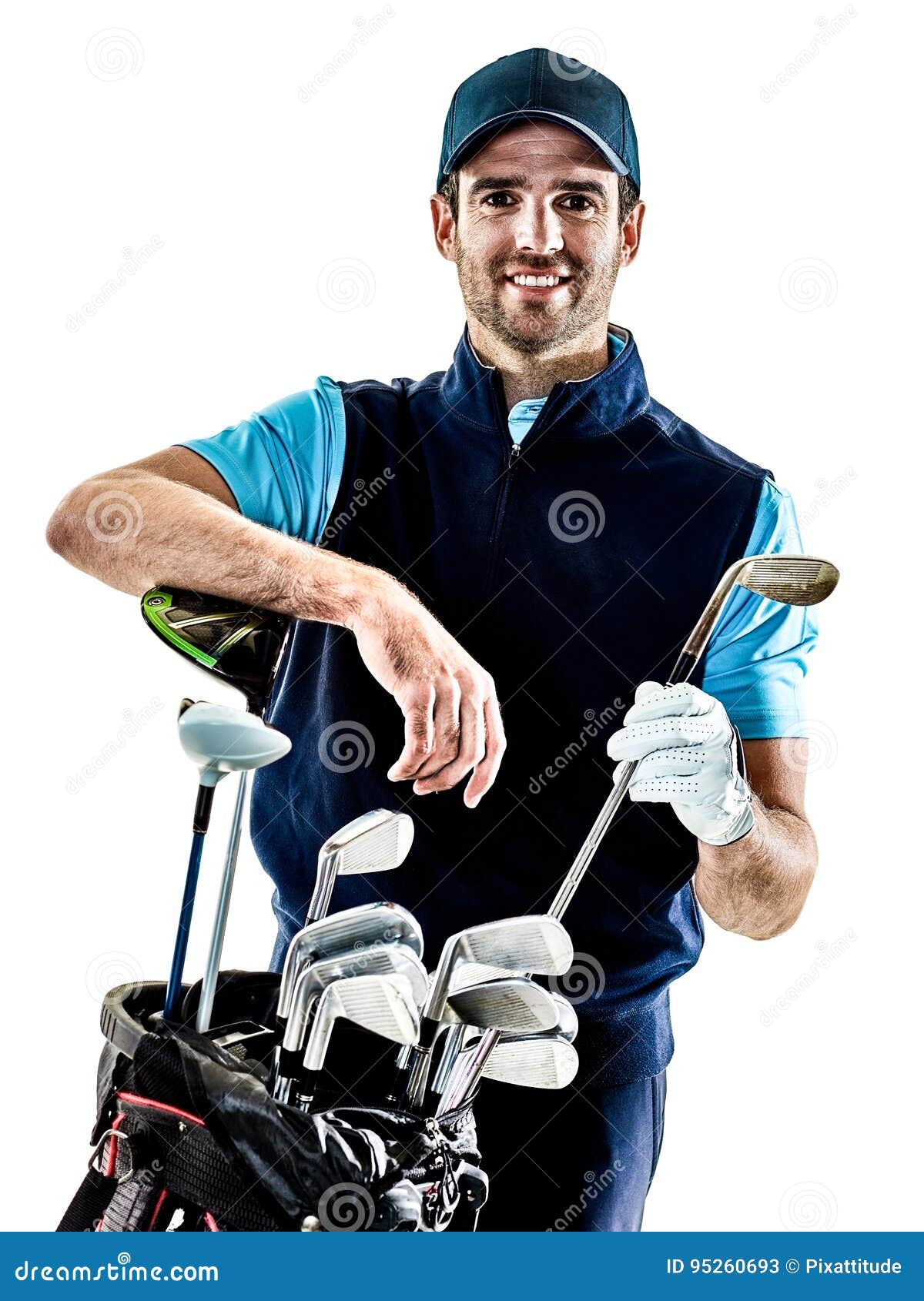 Man Golfer Golfing Isolated Withe Background Stock Image - Image of