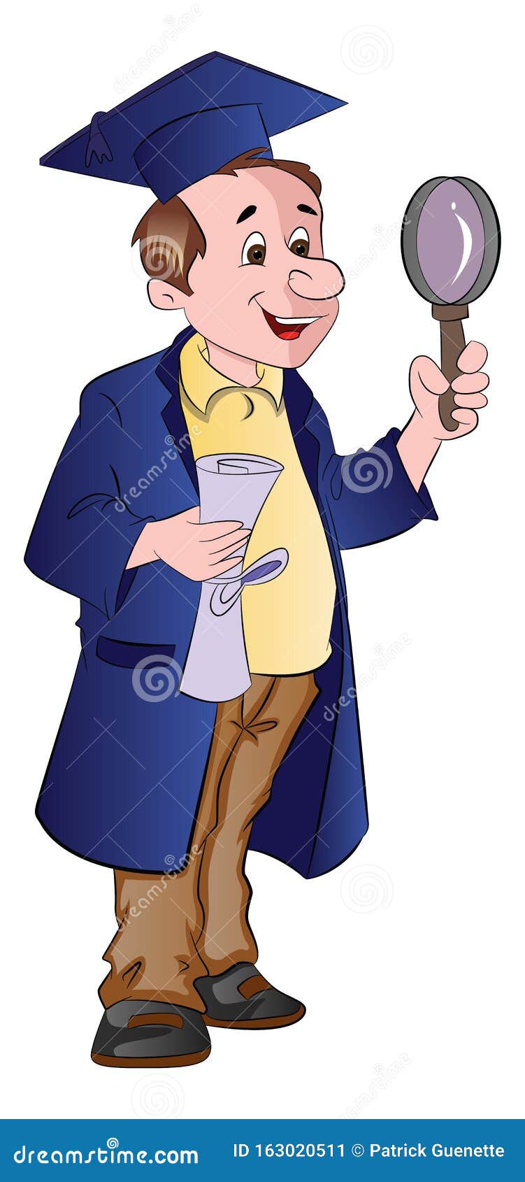 Man Graduate with Diploma and Magnifying Glass, Illustration Stock Vector - Illustration of drawing, graduate: 163020511