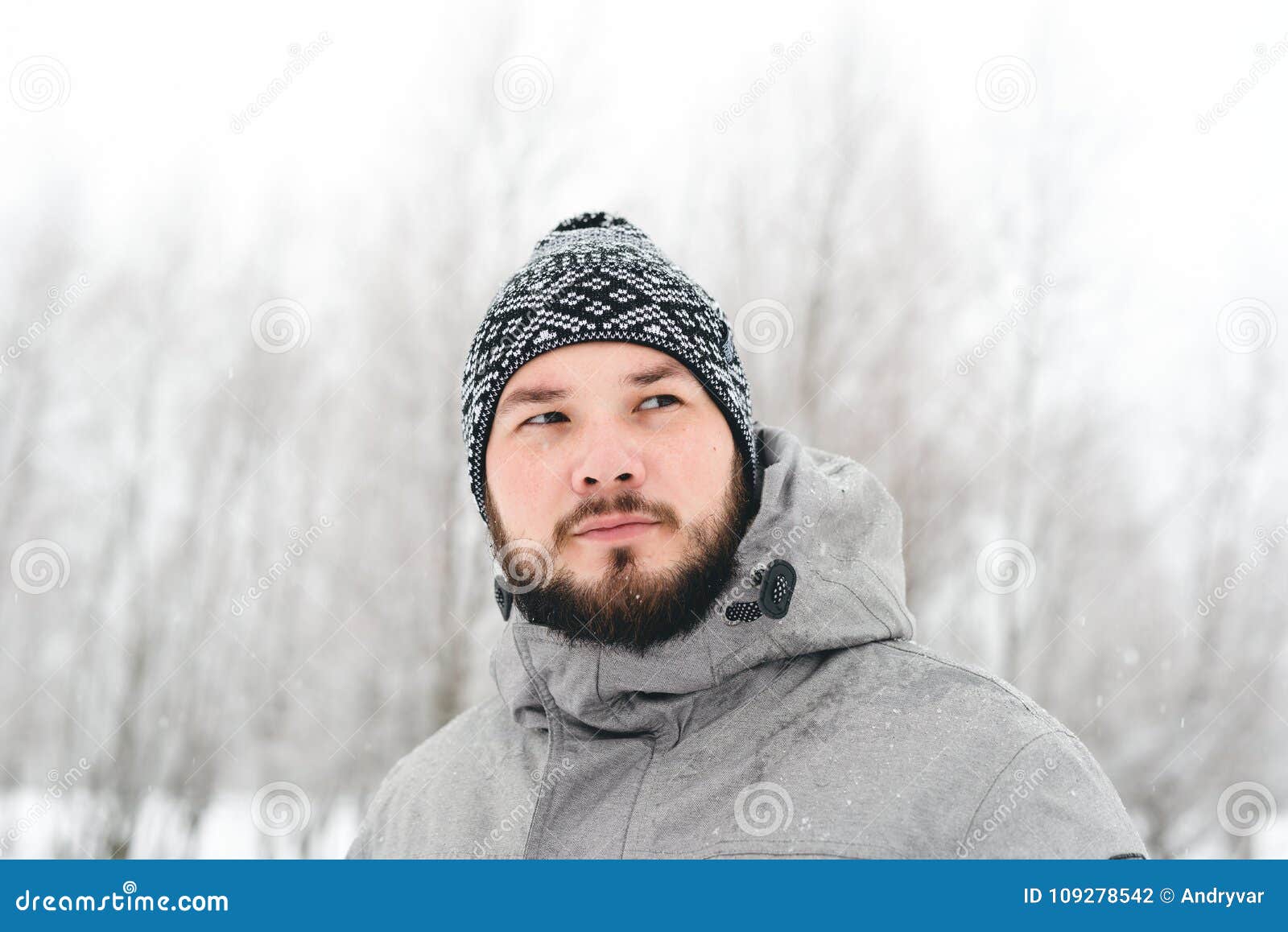 A Man in a Gray Jacket in a Winter Forest Stock Photo - Image of cold ...