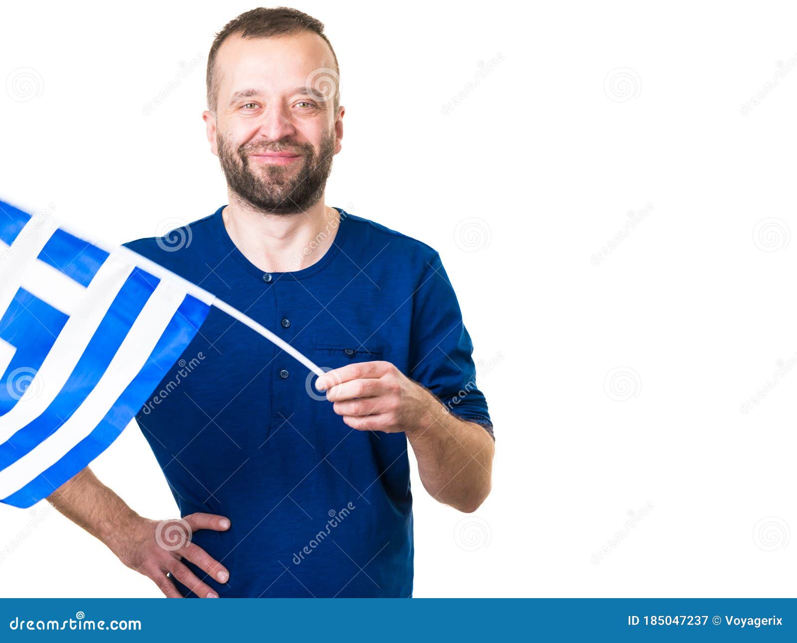 Man with Greek Waving Flag, on White Stock Image - Image of waving ...