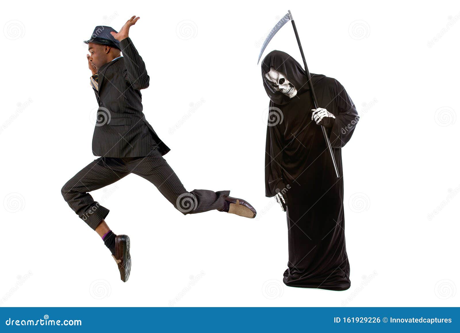 Man in Grim Reaper Ghost Costume Playing a Prank on Halloween Stock Photo -  Image of male, demon: 161929226