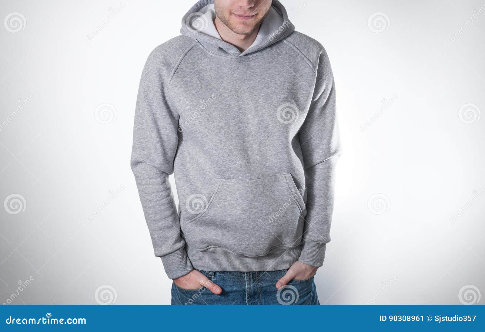 Download Man, Guy In Blank Grey Hoodie, Sweatshirt, Mock Up Isolated. Plain Hoody Design Presentation ...
