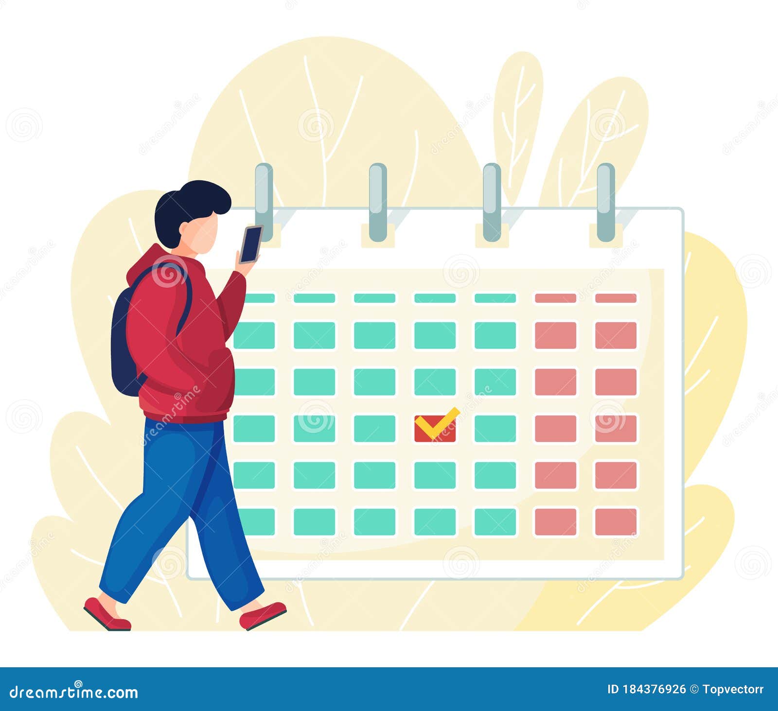 Man or Guy with Smartphone, Using Calndar, Planning Concept, Checkmark
