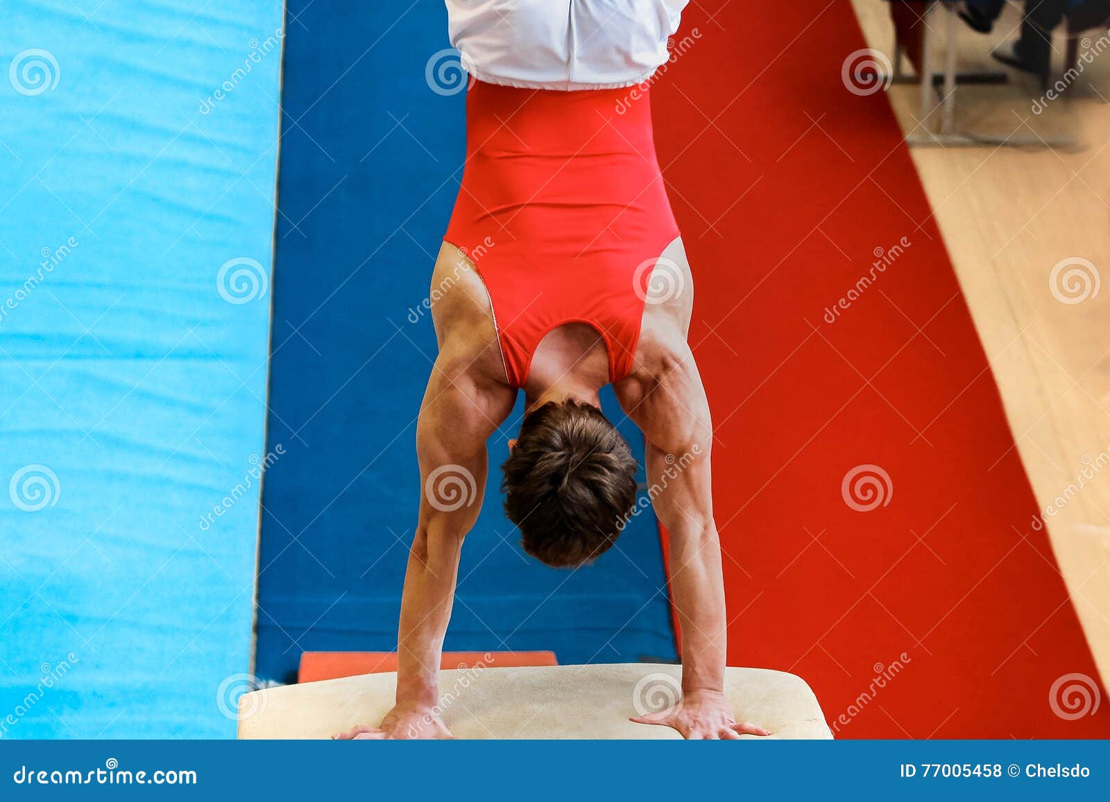 Man Gymnast Performs Exercise Vault Editorial Stock Photo Image of
