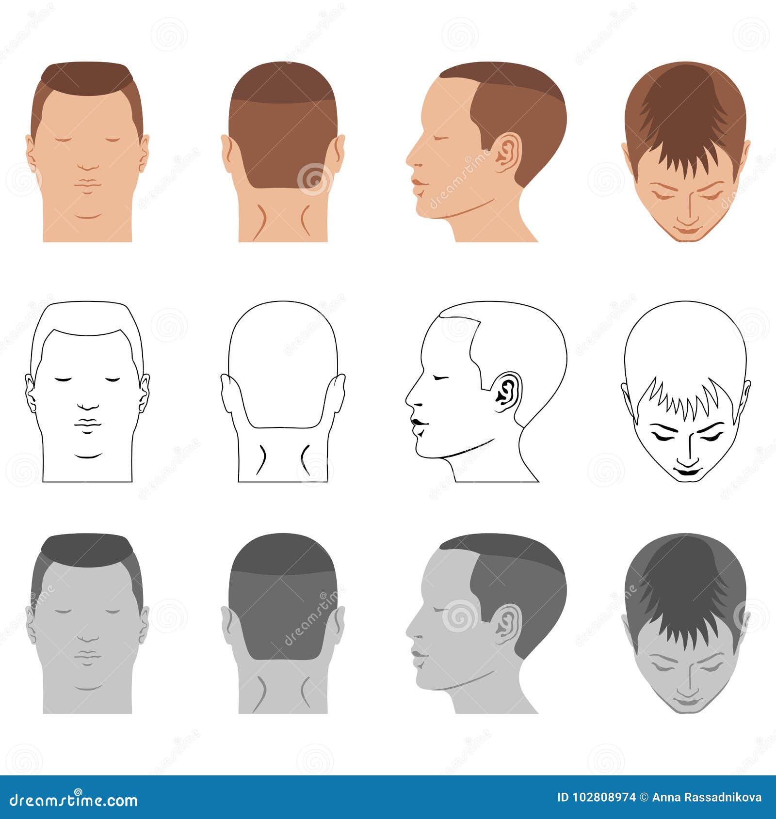 Man hairstyle head set stock vector. Illustration of outline - 102808974